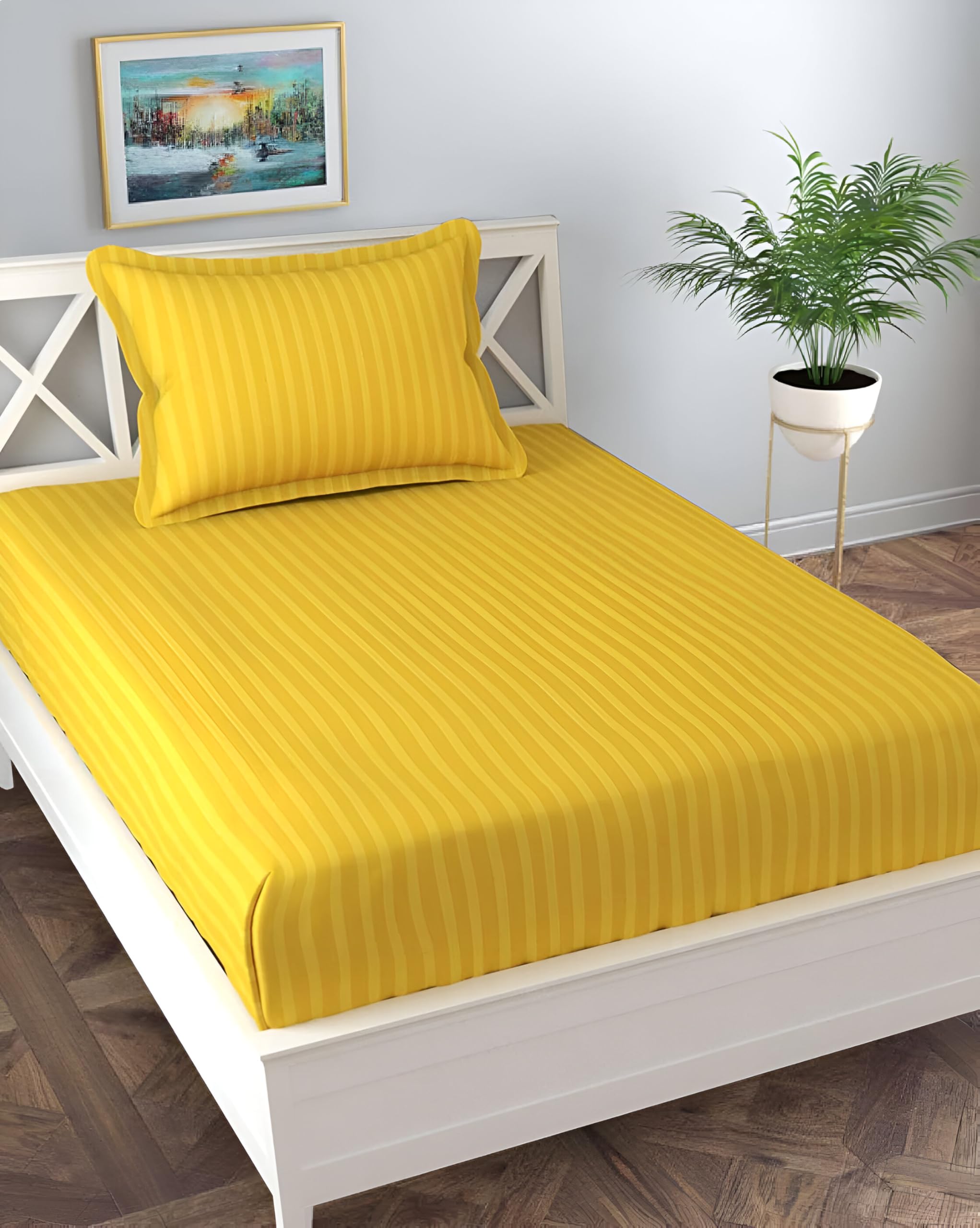 Home Stylish Wrinkle Resistant | Soft Skin Safe | Breathable Single Size Flat Bedsheets | All Season Soft Fabric | Striped Bedsh