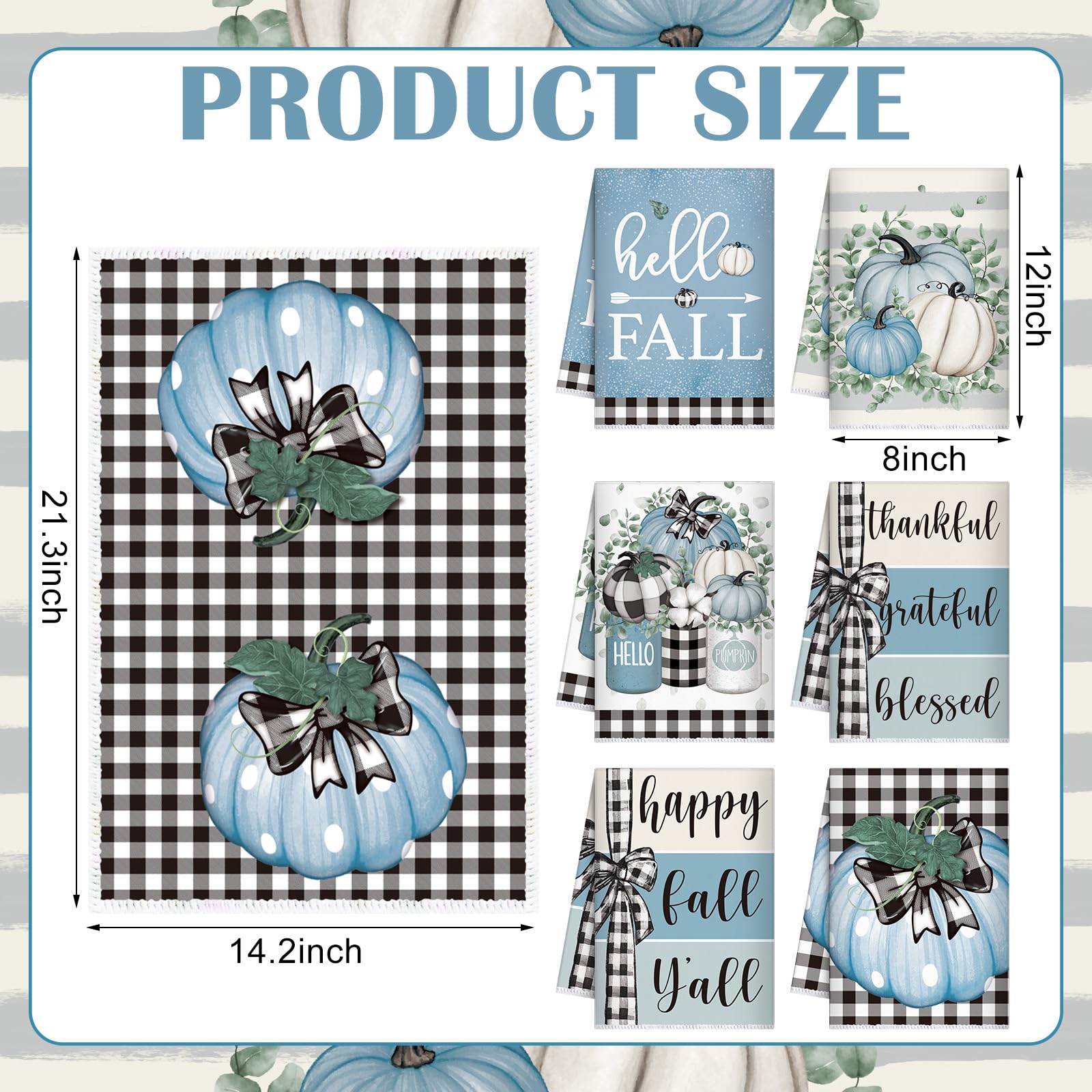 Windkream 6 Pieces Fall Kitchen Towels Thanksgiving Blue Pumpkin Dish Towels Blue Bathroom Hand Towels 21.26 x 14.17 Inches Buff