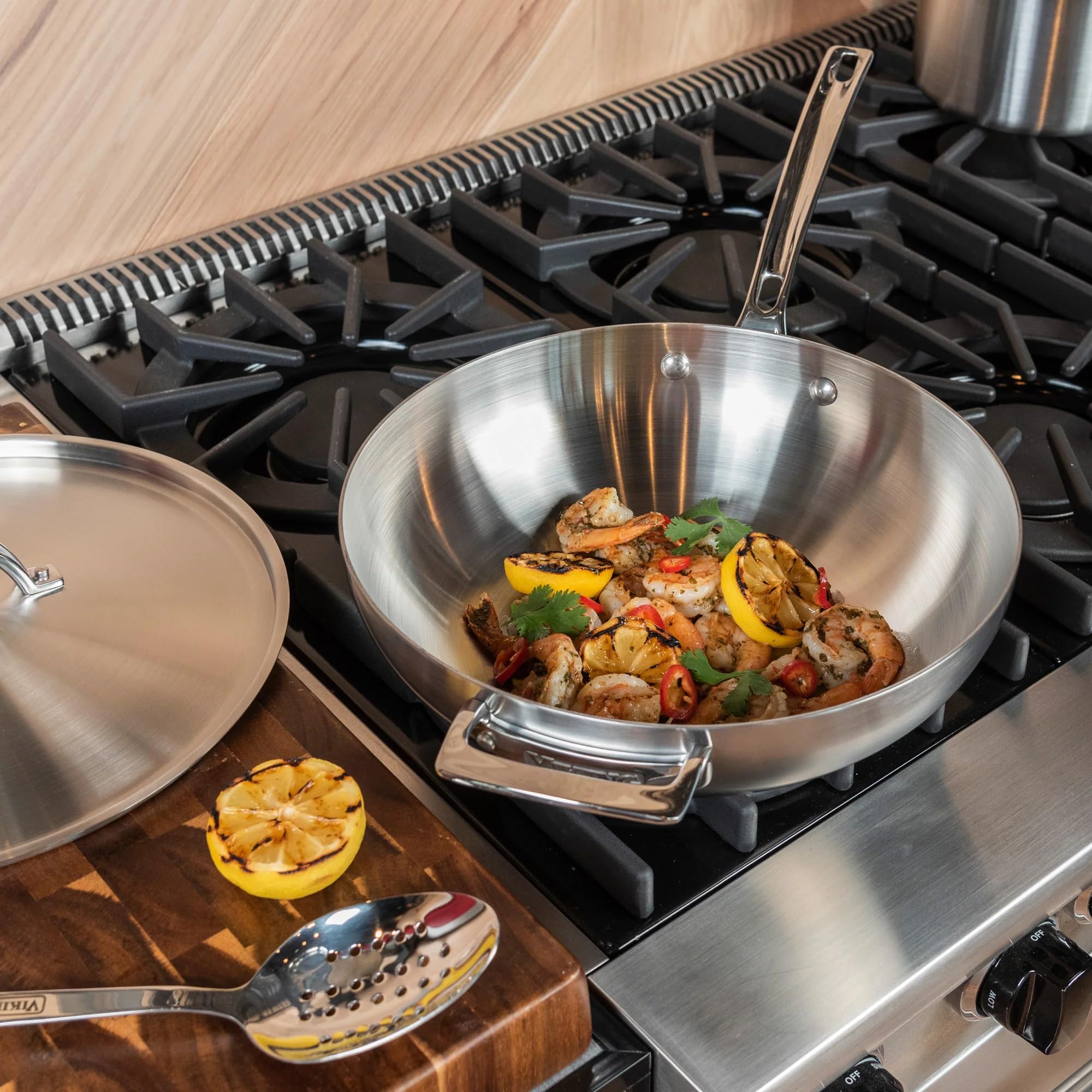 Viking Culinary Professional 5-Ply Stainless Steel Chef Pan, 12 Inch, Includes Steel Lid & Ergonomic Stay-Cool Handle, Dishwashe