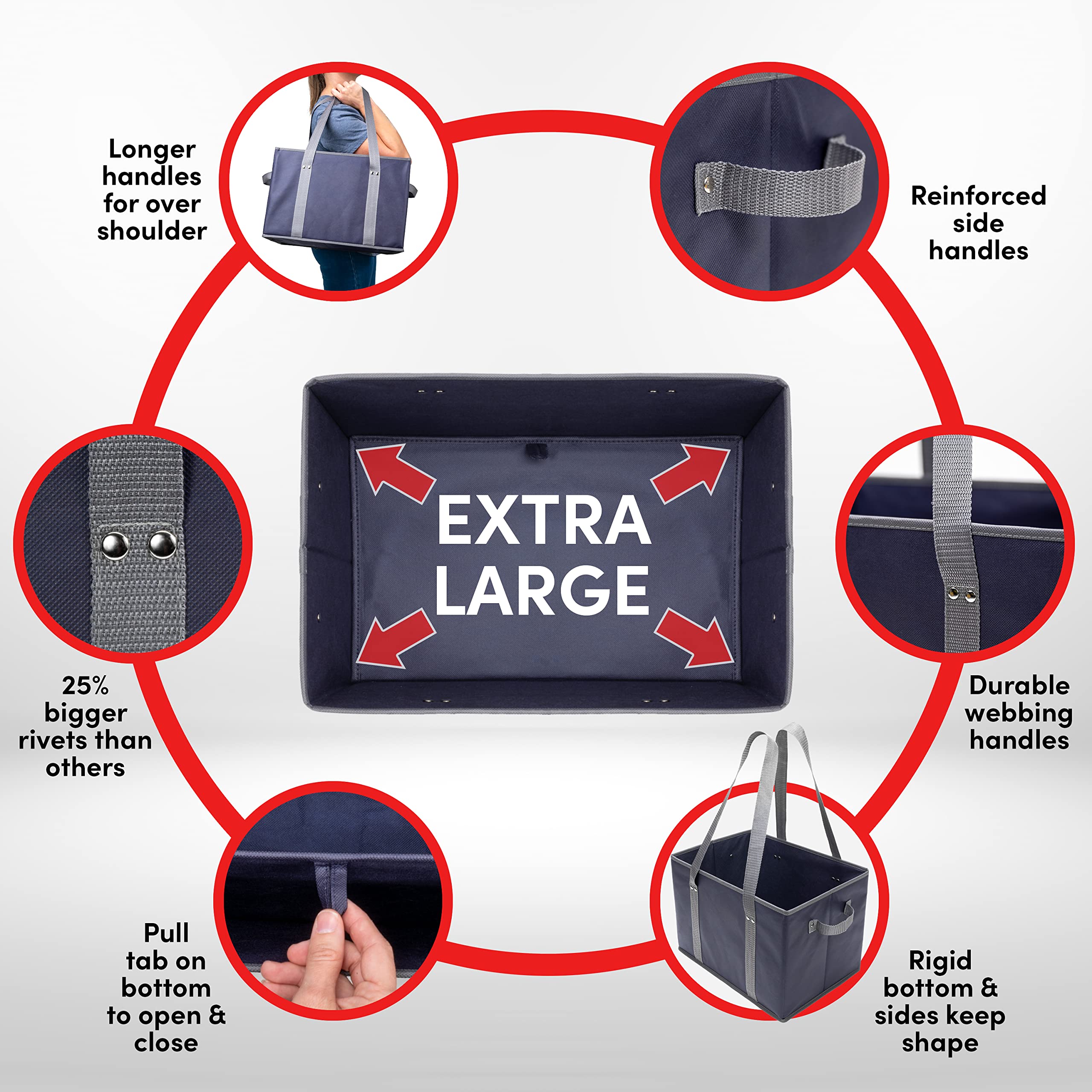 Bag-That! 4Pk Reusable Grocery Bags Shopping Bags Tote Box Large Heavy Duty Groceries Bag Handles Foldable Reinforced Bottom (Bl