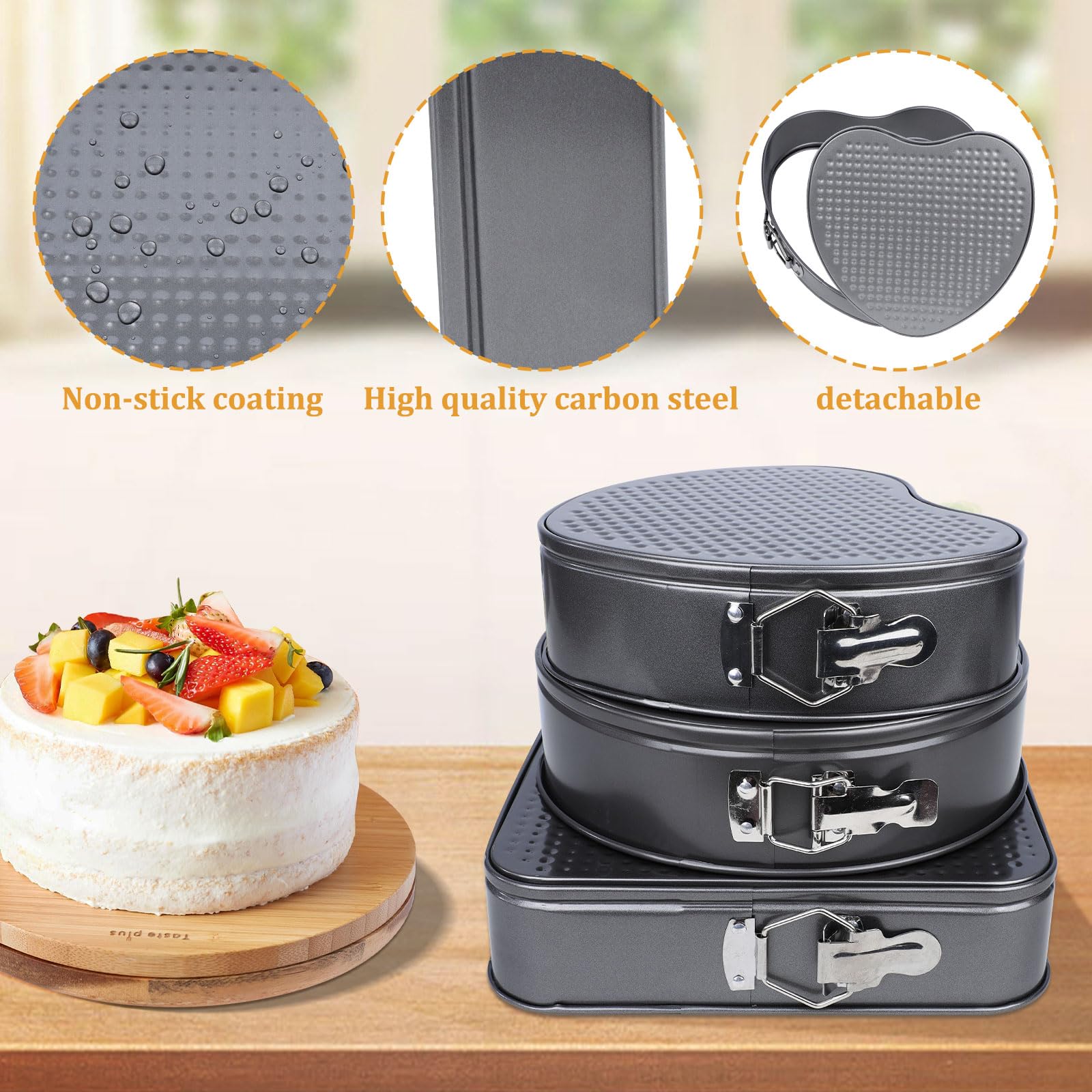 115 Pcs Heart Shaped Cake Pans Springform Pans Set Cheesecake Pan With Removable Base Circular Square Nonstick And Leak Proof Sp