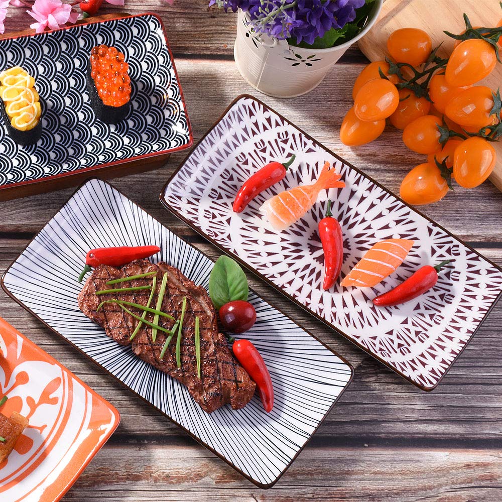 Bosili 9.7 Inch Japanese Sushi Plate Set Of 4 Long Rectangle Plates Serving Trays For Desserts Dumplings Sushi And Chicken Wings