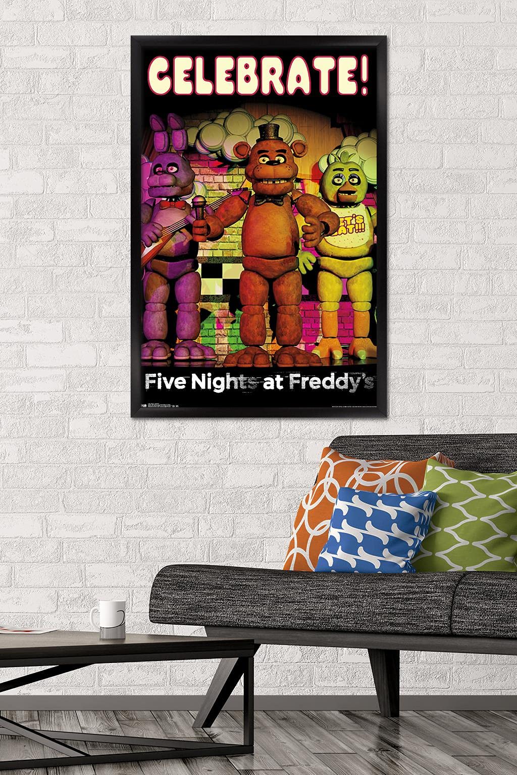 Trends International Five Nights At Freddy'S - Celebrate Wall Poster, 22.375'' X 34'', Black Framed Version