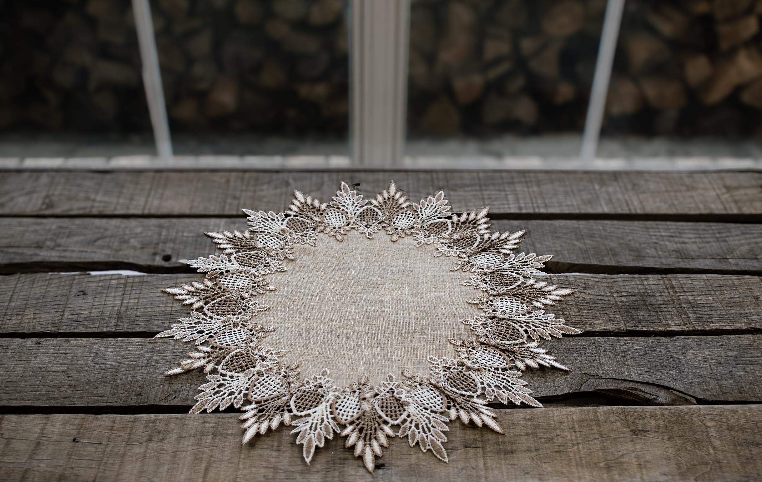 Lace Doily Neutral Earth Tones Table Topper Scarf Place Mat Round Doily (16 Inch Round)