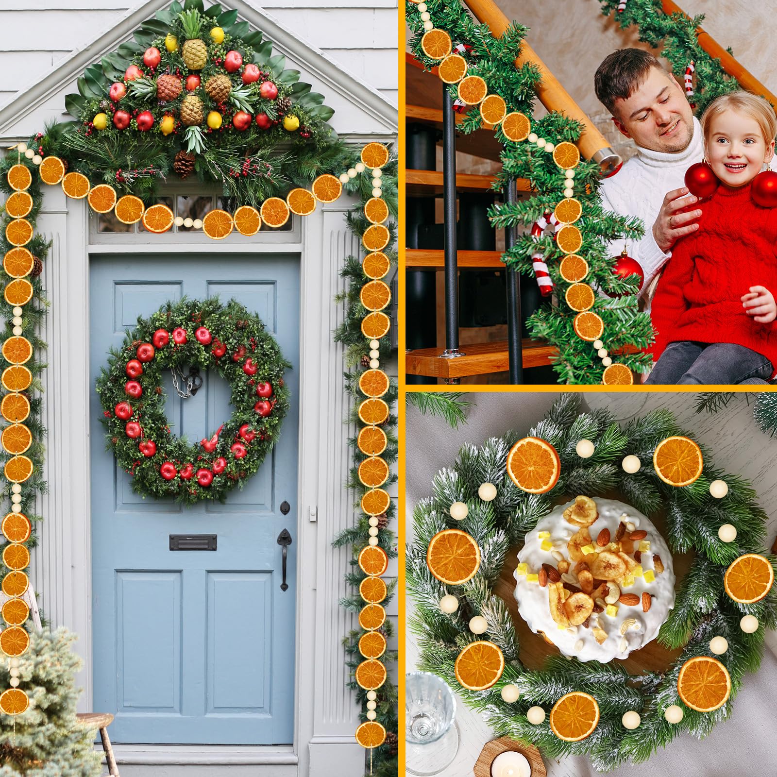 10Ft Christmas Orange Slice Garland Dried Orange Wooden Beads Garland Hanging Decorations Natural Rustic Ornament DIY Handmade C