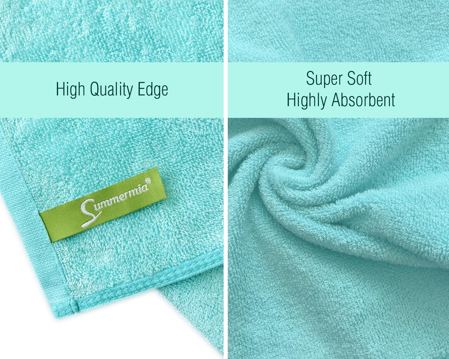 SUMMERMIA Bamboo Washcloths 12 Pack 13'' x 13'' - Soft Wash Cloths for Your Face Towel  Wash Cloths for Your Body (Teal)