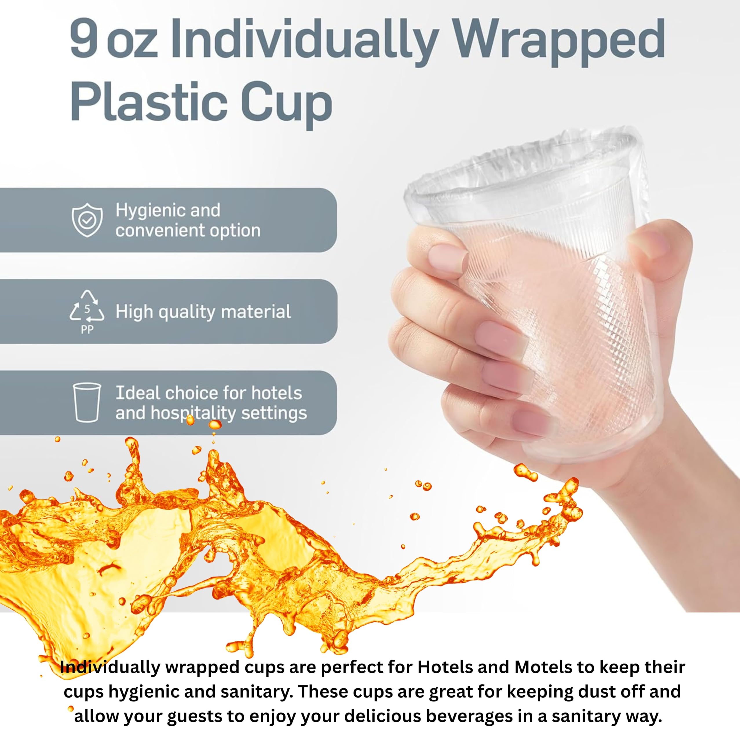 Crystalware IW9PPC1000 PP Individually Wrapped Disposable Plastic Cups  9 oz. (Pack of 1000)