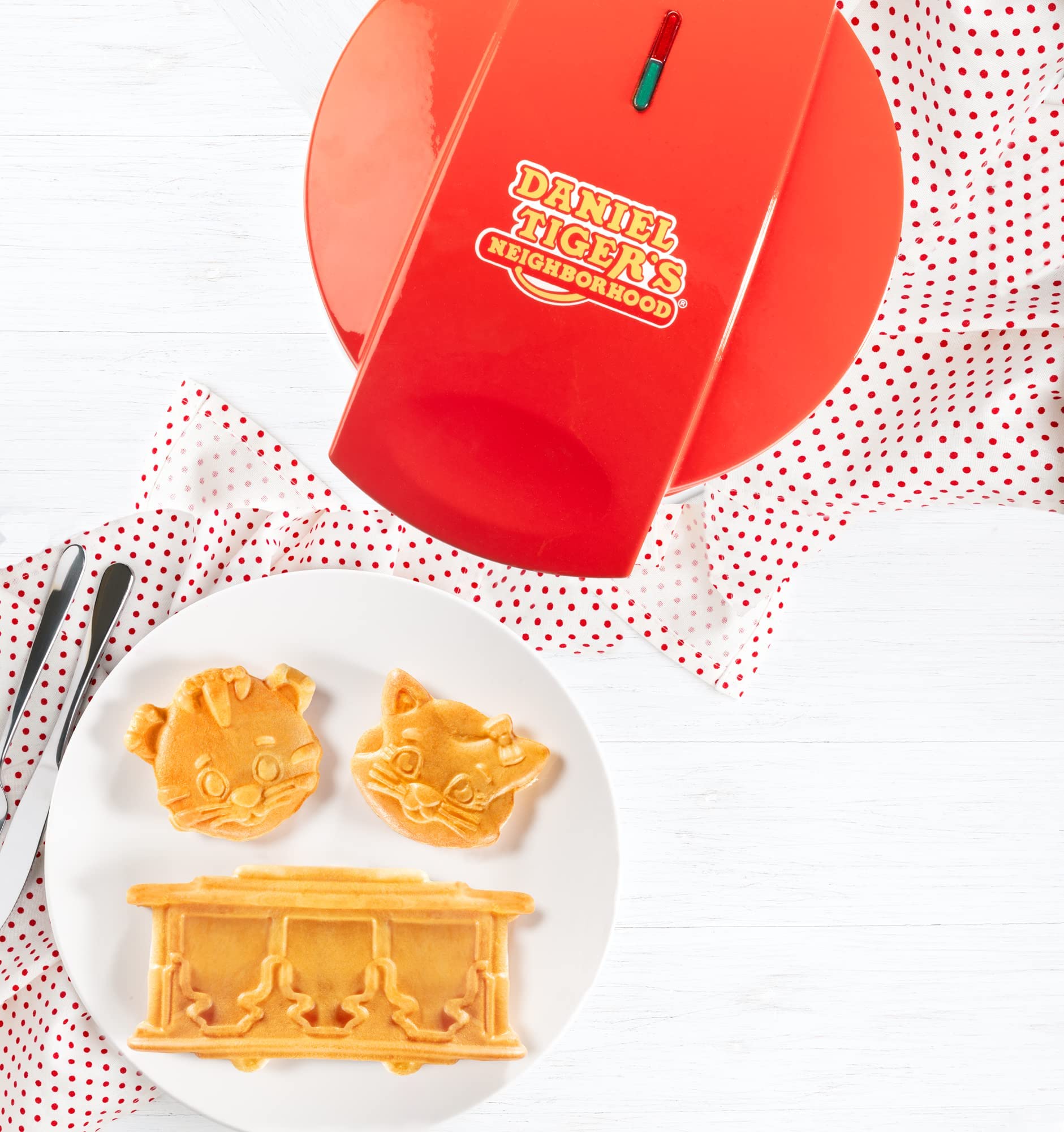 Daniel Tiger Neighborhood Waffle Maker Iron- Electric Nonstick Waffler Feat. 3D Mini Character Shaped Waffles Pancakes- Daniel T