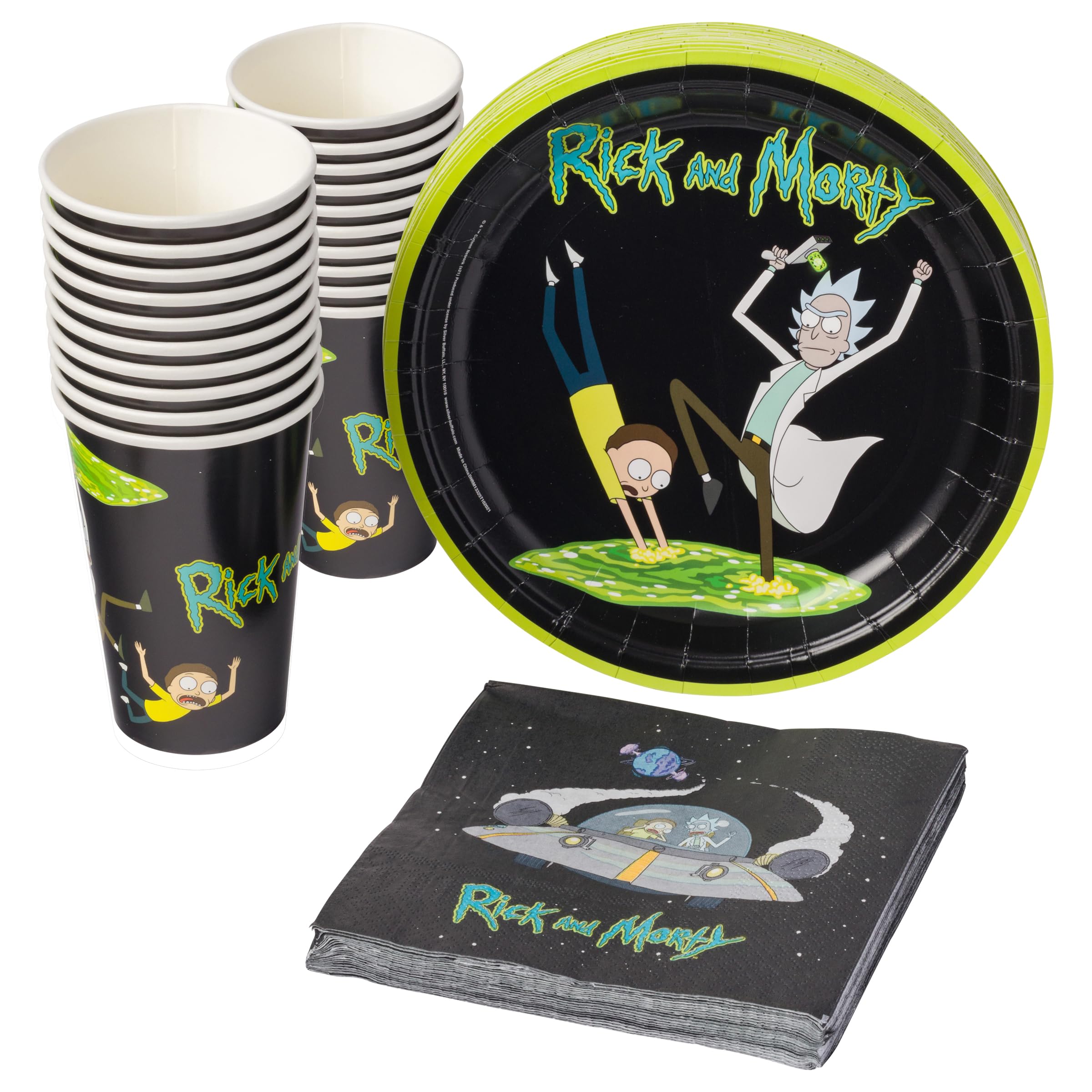 Silver Buffalo Rick And Morty In The Portal 60 Pack Partyware Disposable Paper Plates, Napkins, And Cups