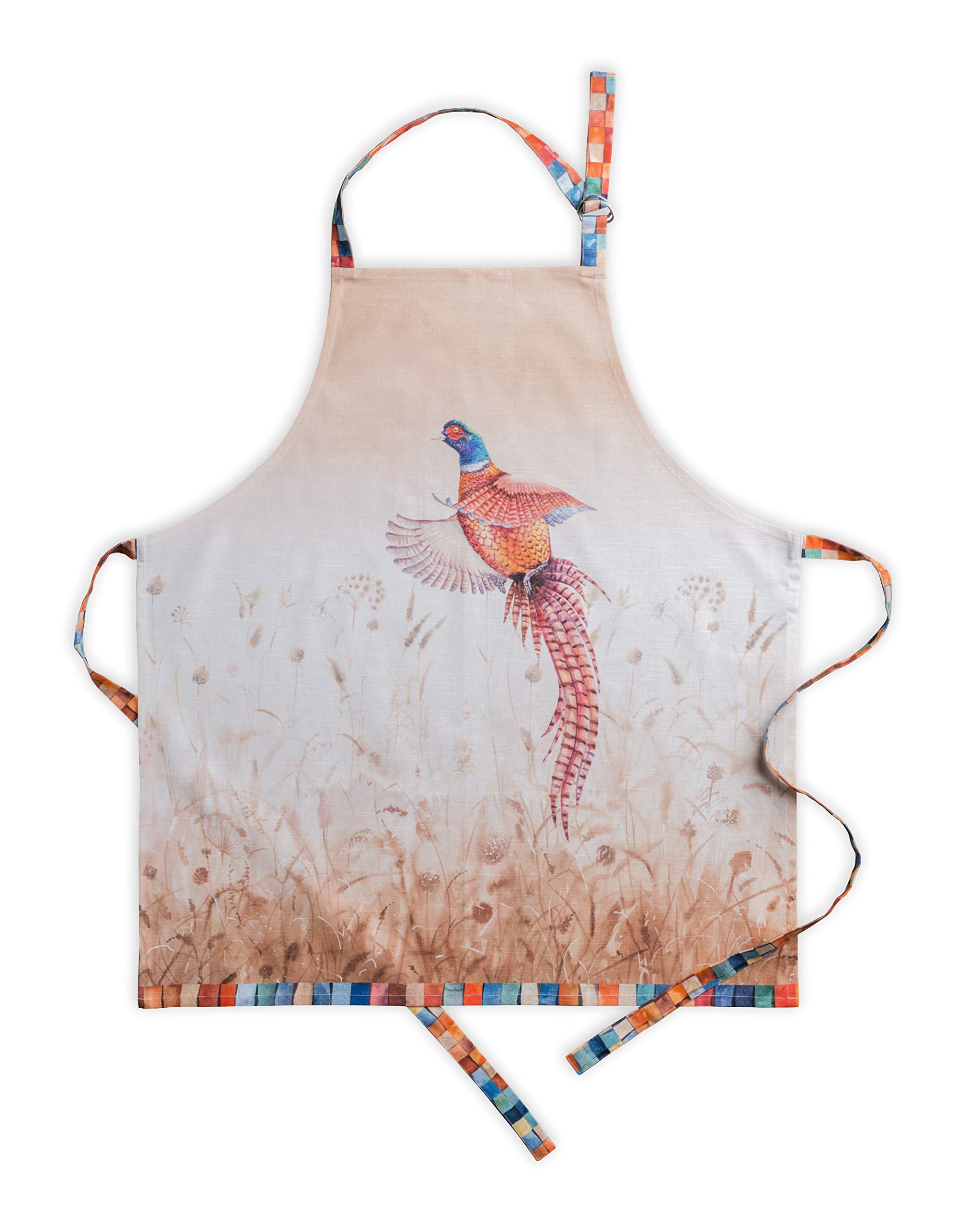 Maison D' Hermine Faisan D'Automne 100% Cotton 1 Piece Kitchen Apron With An Adjustable Neck & Hidden Centre Pocket With Long Ti