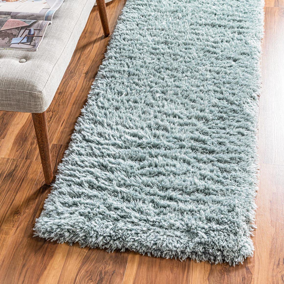 Rugs.com Infinity Collection Solid Shag Area Rug 13 Ft Runner Slate Blue Shag Rug Perfect for Hallways, Entryways