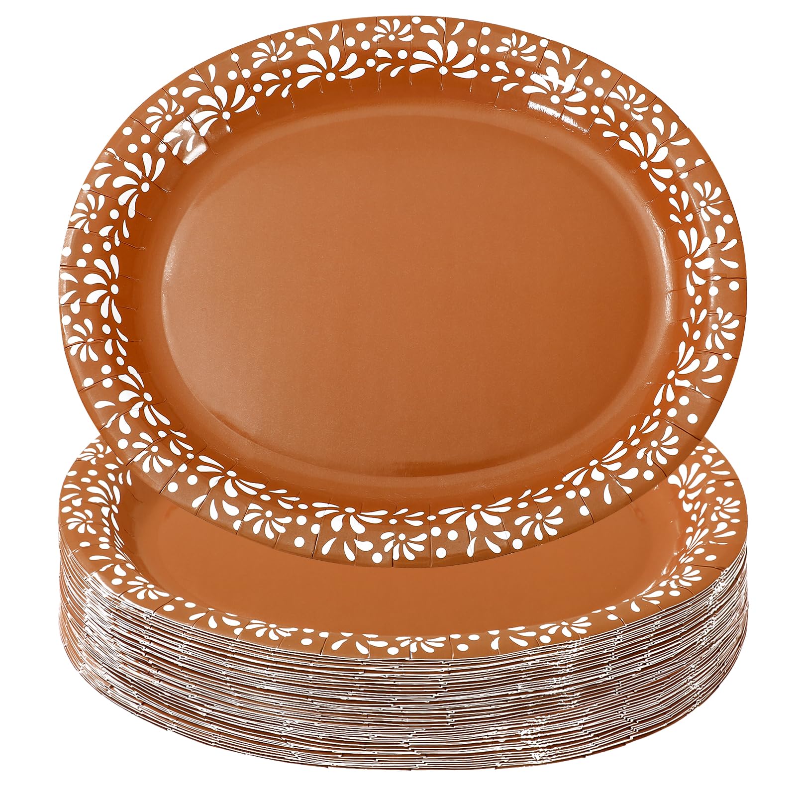Whaline 50 Pcs Platos De Barro Mexicanos Paper Plates 12 x 10 Inch Cielito Lindo Disposable Dinner Plates Terracotta Clay Potter