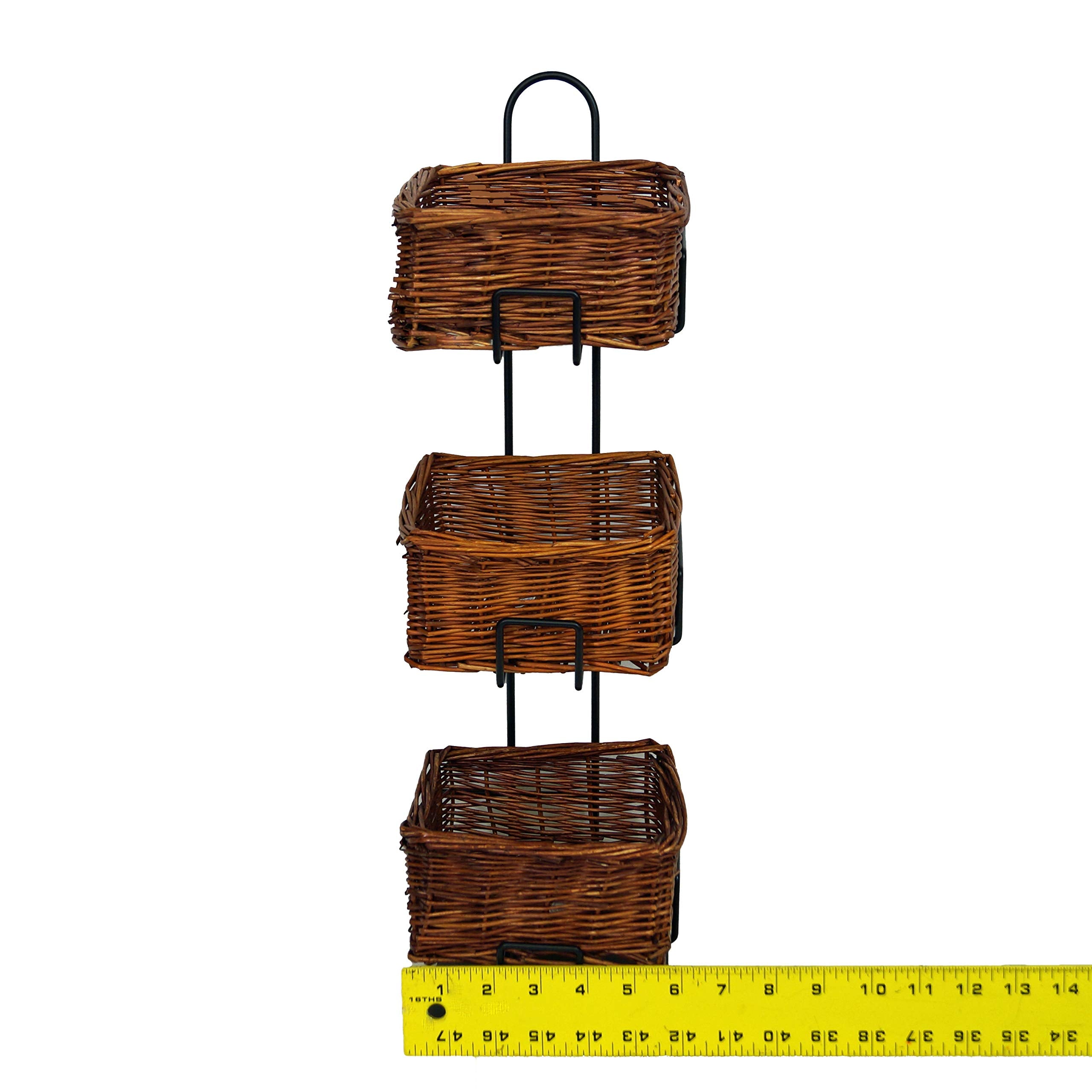 Mobile Merchandisers CR0620-3B-MB 3-Tier 3 Square Willow Basket Counter Display Rack Brown