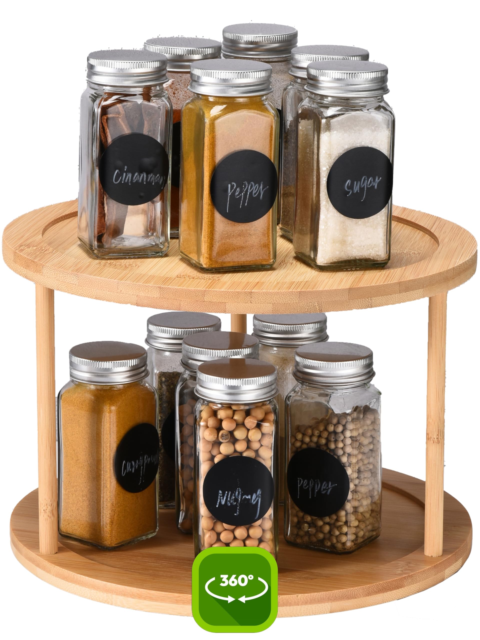 Bamboo Turntable Lazy Susan Rotating Spice Rack (10 Inches)  2 Tier Spice Rack Organizer for Kitchen Cabinets, Pantry Storage 
