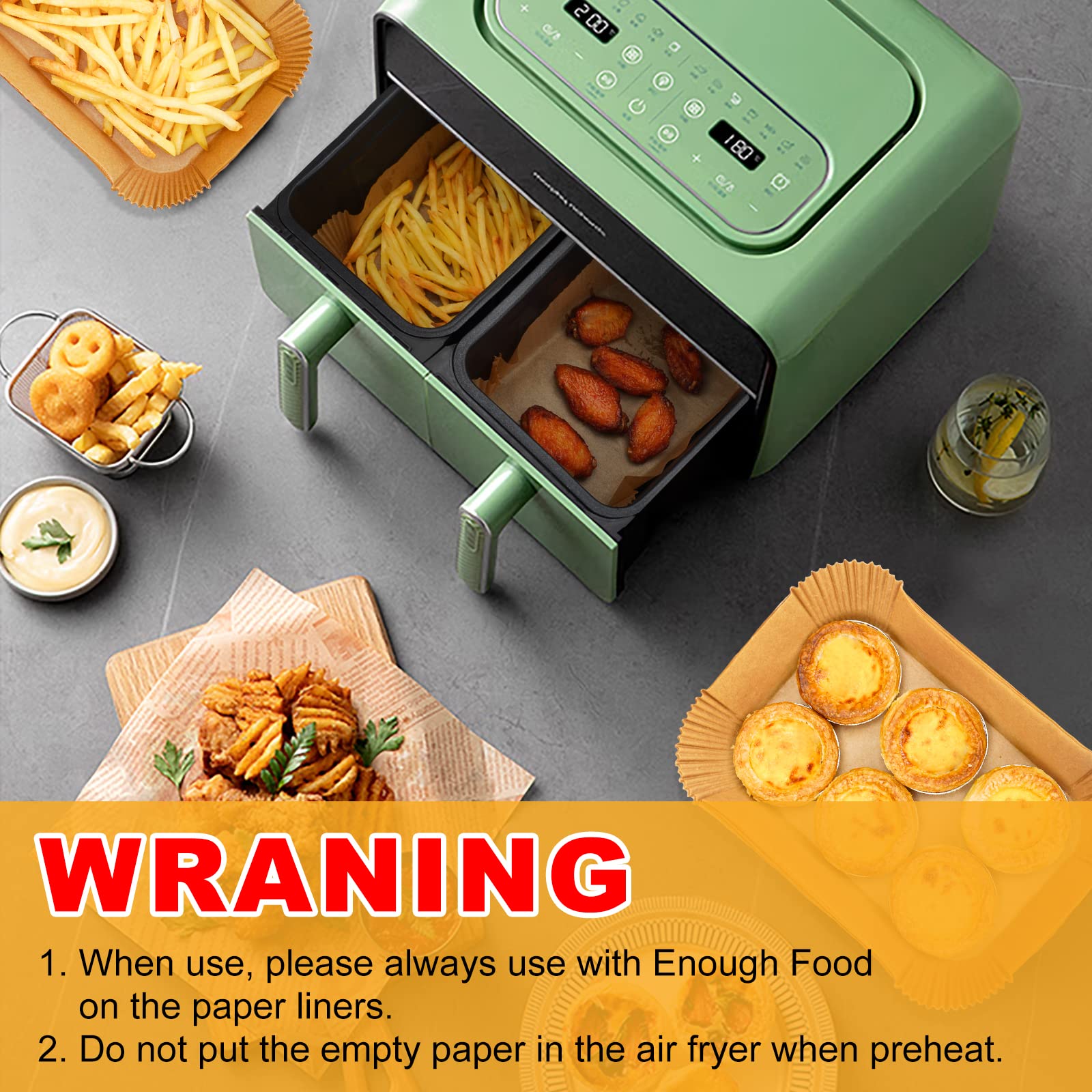 Vailnd Air Fryer Paper Liners Disposable: 125Pcs 8X5.5 Rectangle Parchment Paper, Sheets, Non-Stick Food Grade Liners For Rect