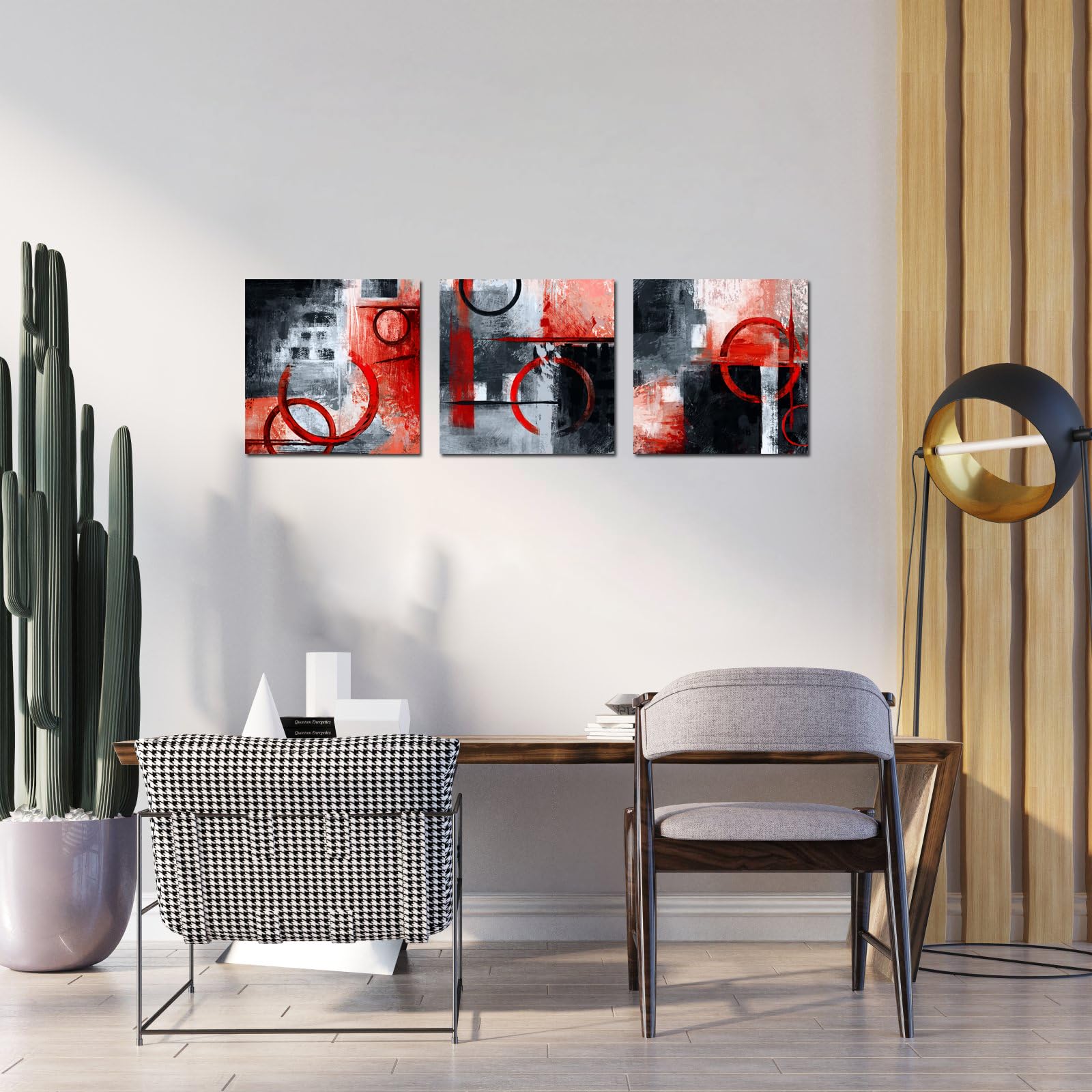 sechars Geometric Wall Decoration Abstract Circle Painting Canvas Wall Art Modern Black and Red Geometry Artwork Framed for Home Bedroom Kitchen (Red  Small)