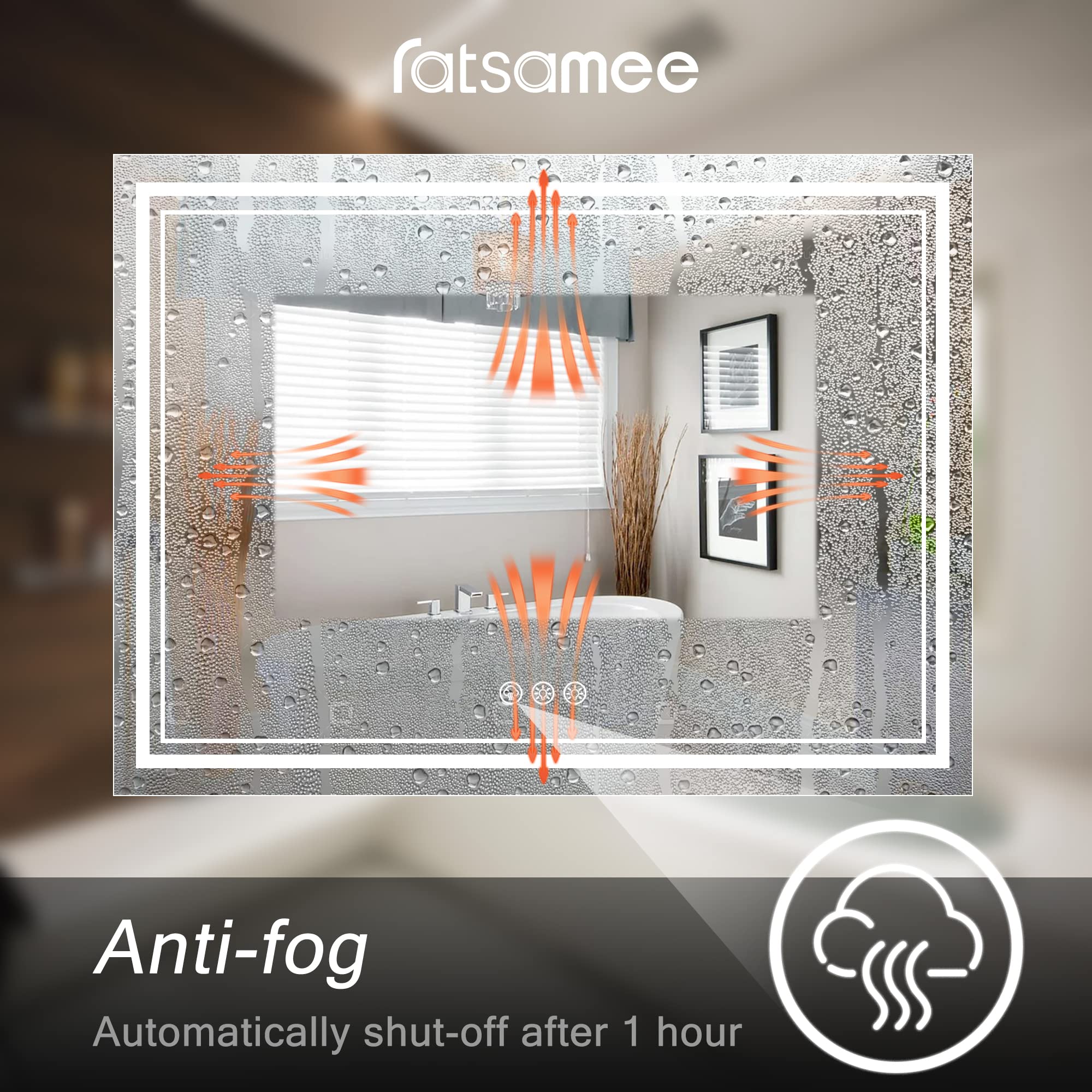 Ratsamee 72X40 Inch Led Mirror For Bathroom With Front Light And Backlit, Dimmable Anti Fog Wall Bathroom Mirror With Led Lights