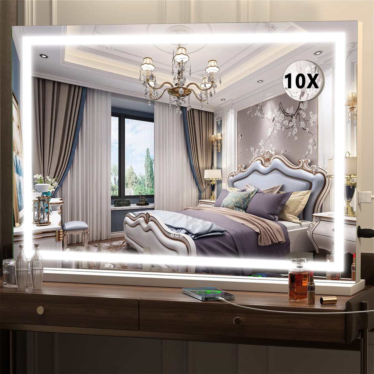 Hasipu Vanity Mirror With Lights, 32'' X 22'' Led Makeup Mirror, Lighted Makeup Mirror With Dimmable 3 Modes, Touch Screen Contr