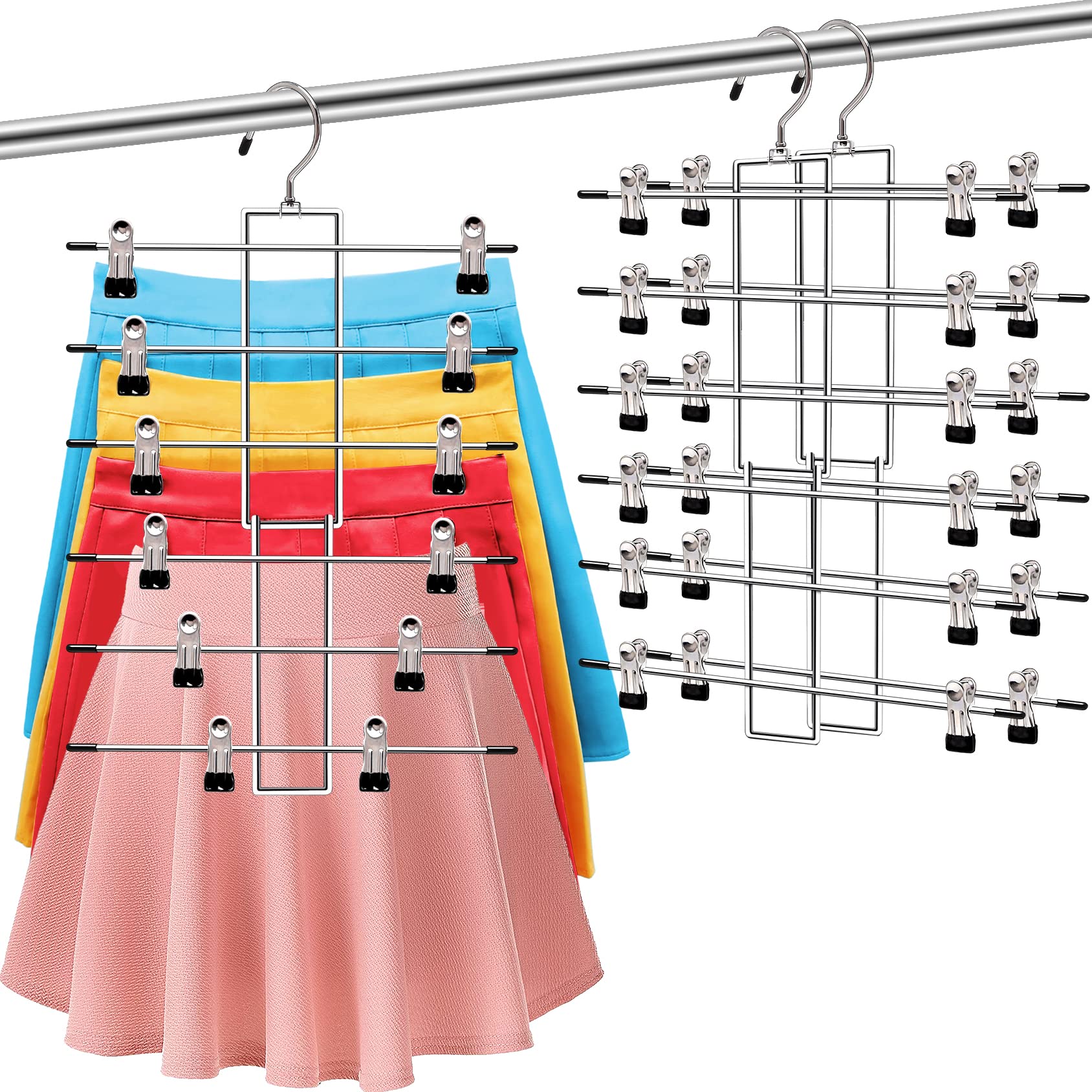 Closet Organizers And Storage, 6 Tier Storage And Organization Pants Hangers Space Saving, Metal Skirt Hangers With Adjustable C