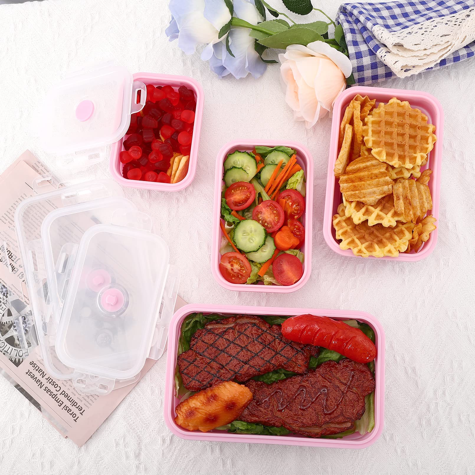 Collapsible Silicone Food Storage Containers With Lids,Set Of 4 Silicone Lunch Box Containers,Foldable Meal Prep Container For K