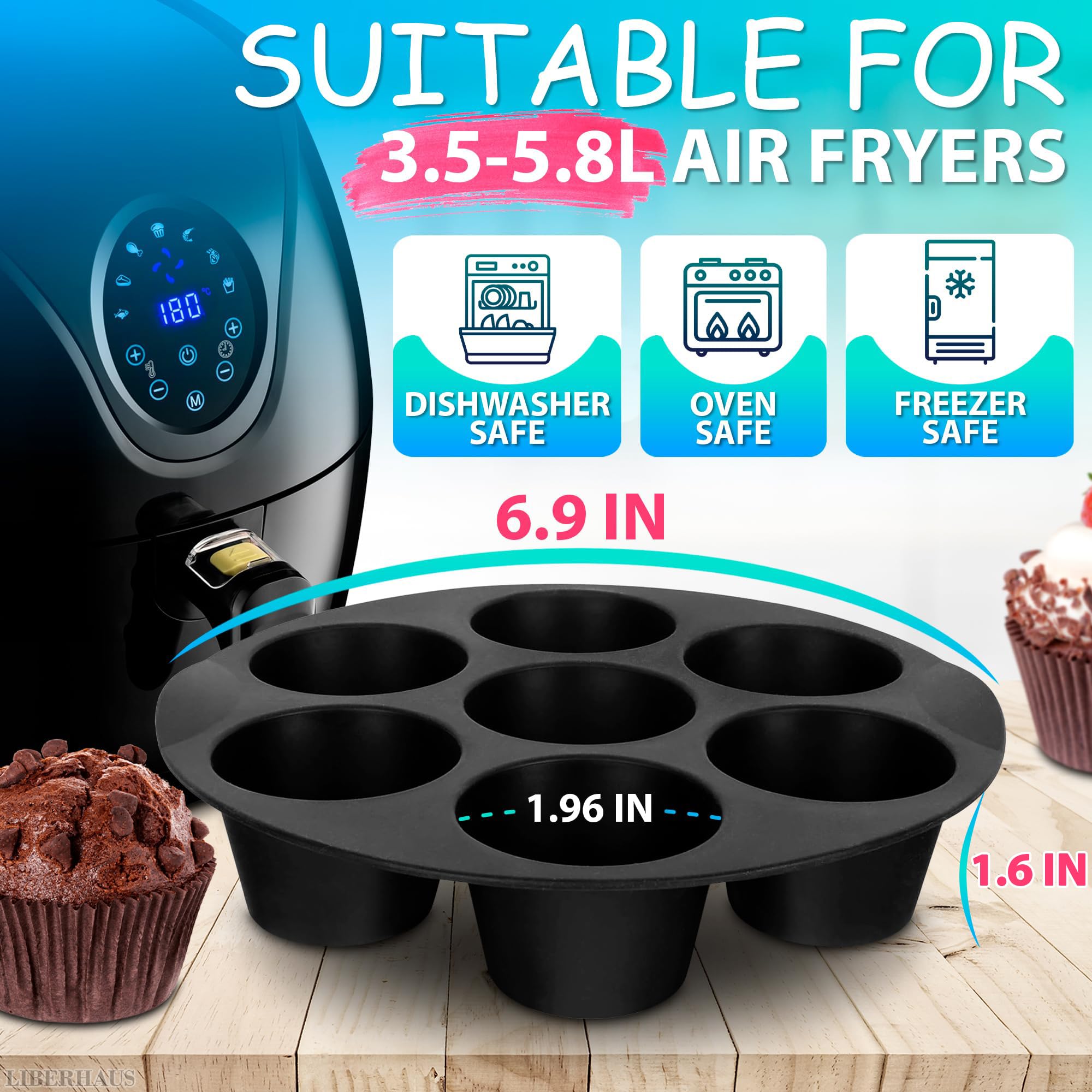 Air Fryer Silicone Cupcake Pan - 3.5-5.8L Air Fryer Egg Bites Mold Nonstick Muffin Pan Egg Cups Molds Silicone Muffin Pan For Ai