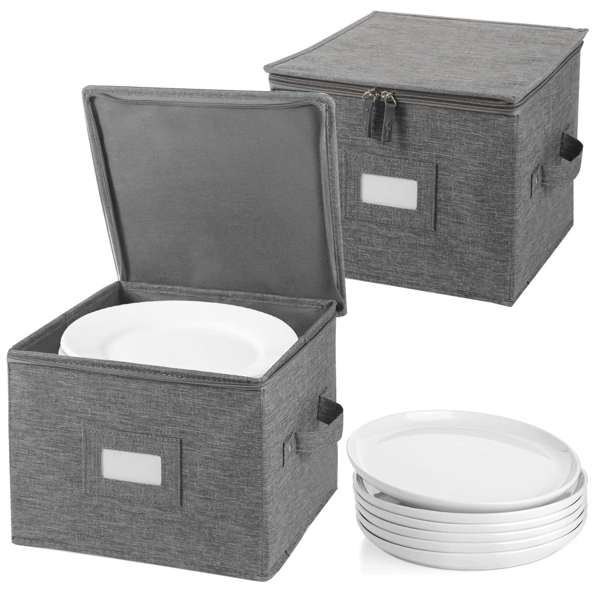 Popoly China Storage Containers Inside 10'' W X 8'' H, Salad Plate Storage Box For Dishes Storage With 24 Felt Dividers, Hold 24