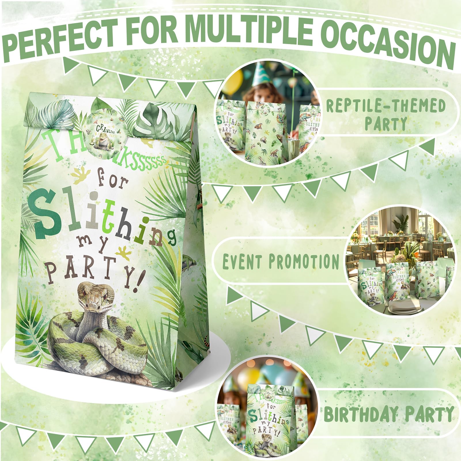 Outego 24 Reptile Party Favor Bags With Stickers Reptile Goodie Bags Reptile Party Favors For Kids Reptile Birthday Party Suppli