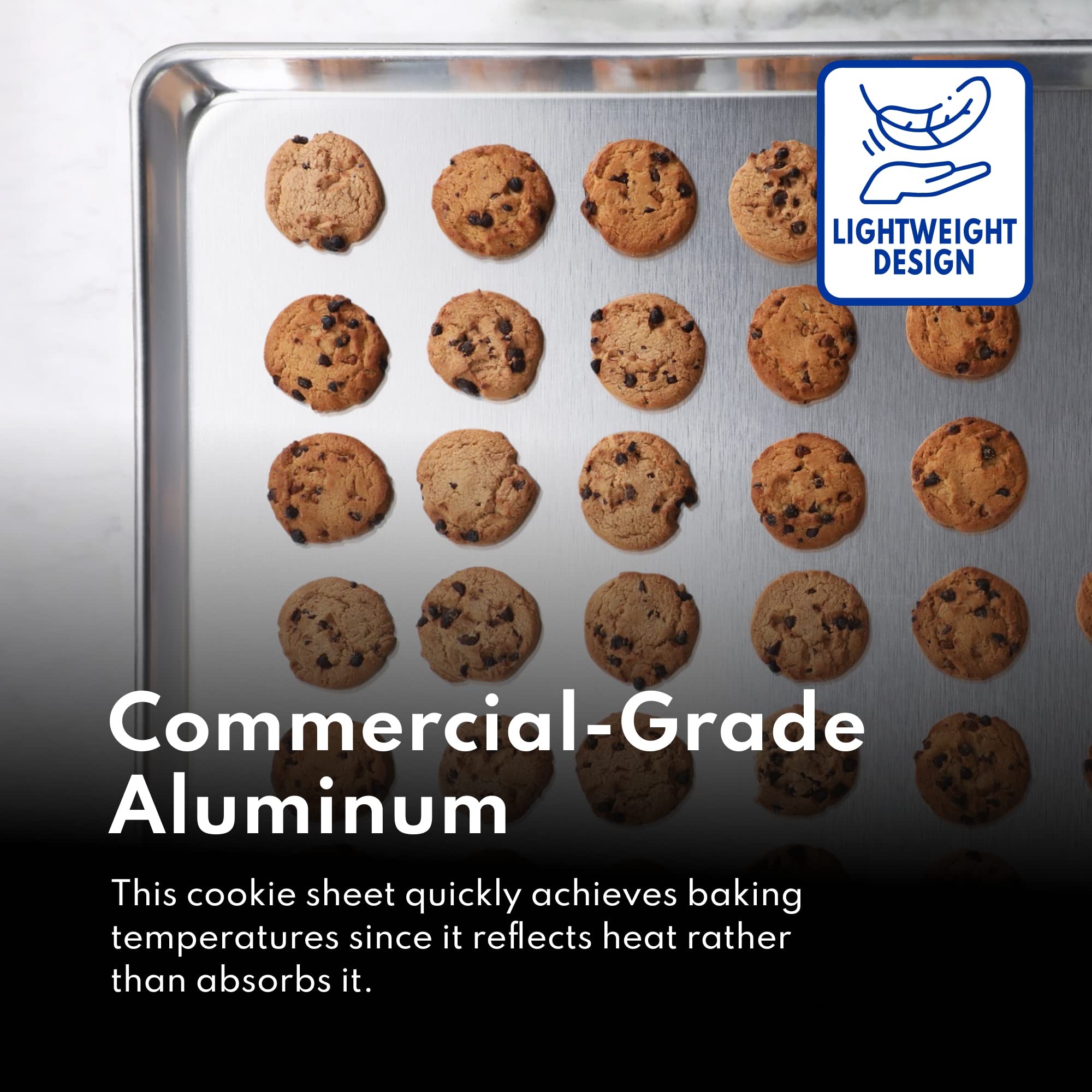 New Star Foodservice 36749 Commercial-Grade 16-Gauge Aluminum Sheet Pan/Bun Pan, 18'' L X 26'' W X 1'' H (Full Size) | Measure O