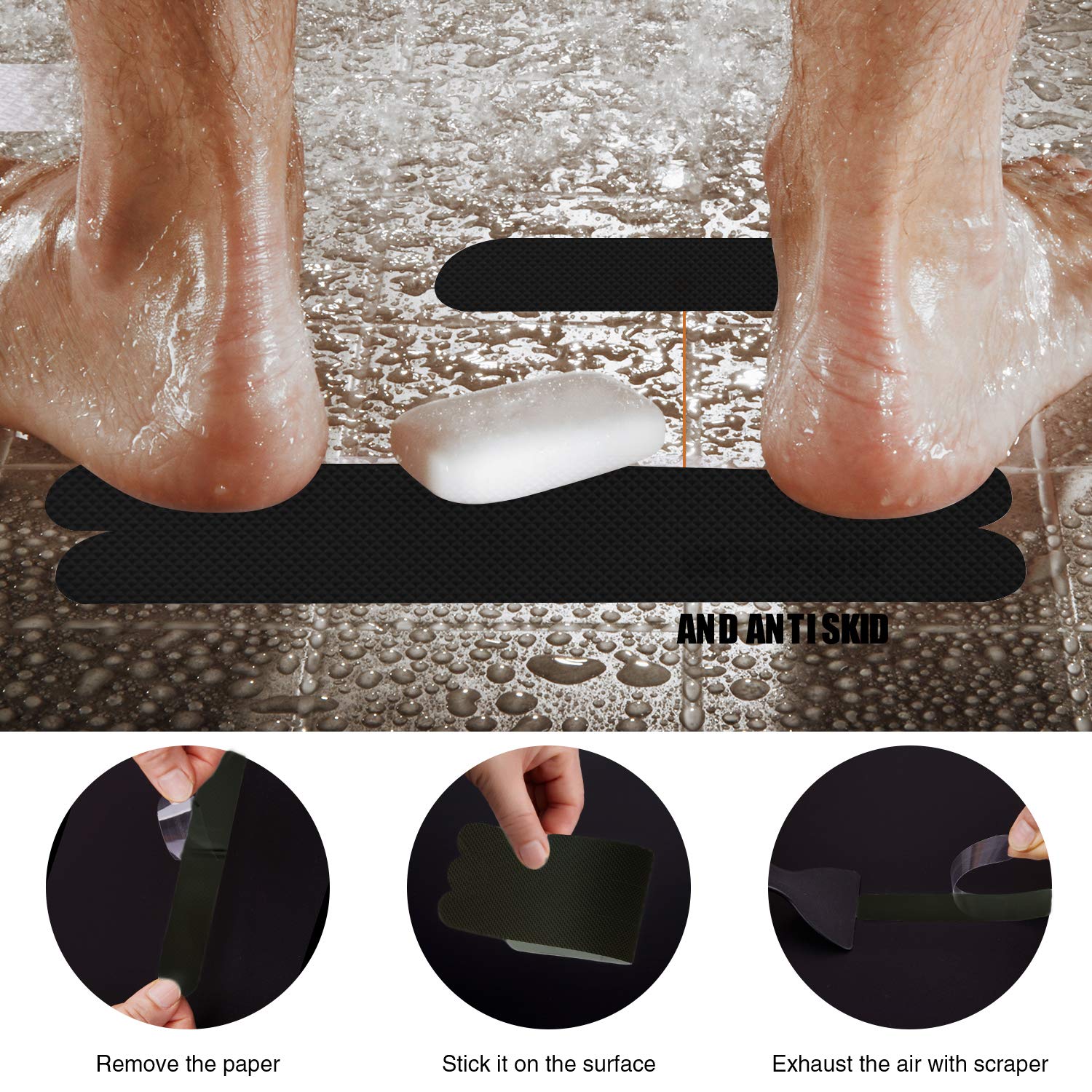 Secopad Anti Slip Shower Stickers, Safety Bathtub Strips Adhesive Decals With Premium Scraper For Bath Tub Shower Stairs Ladders