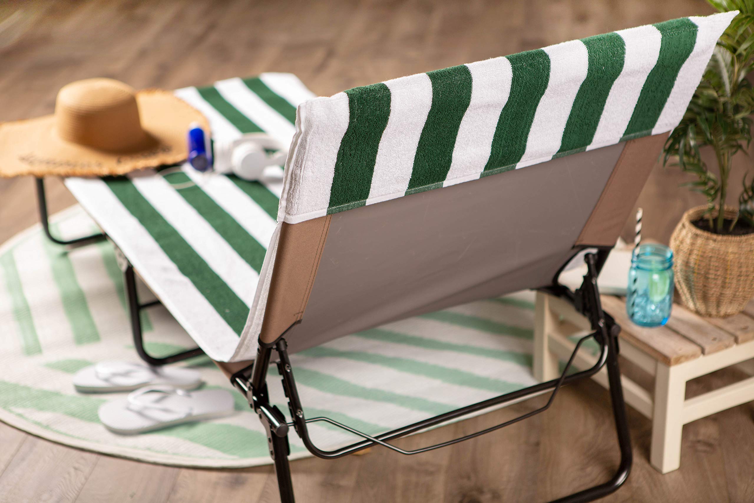 Dii Stripe Beach Lounge Chair Towel With Fitted Top Pocket, 26X82, Hunter Green