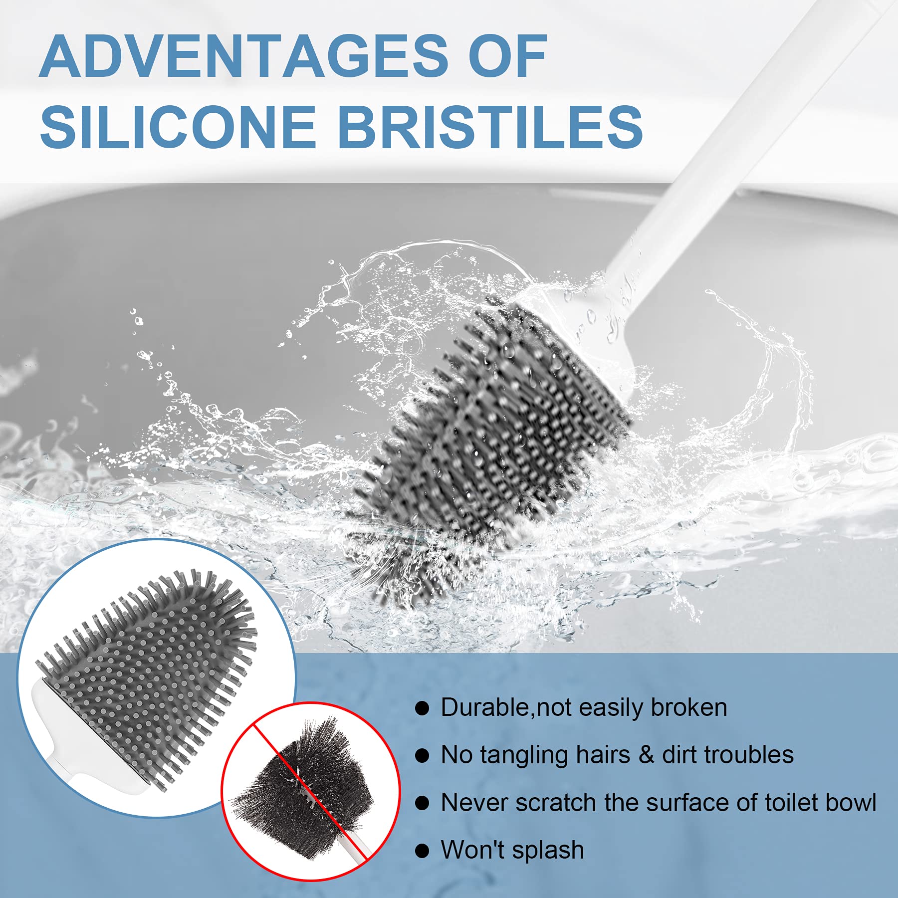 Ubeesize Toilet Brush With Flexible Brush Head And Silicone Bristles, Quick Drying Holder Set For Bathroom, Compact Size, White.