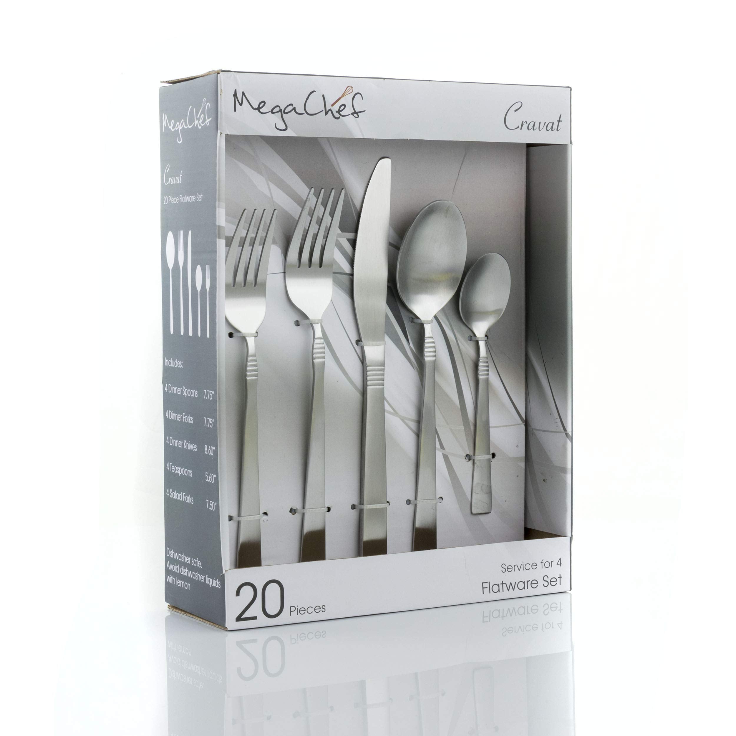 Megachef Cravat 20 Piece Flatware Utensil Set, Stainless Steel Silverware Metal Service For 4 In Matte Silver