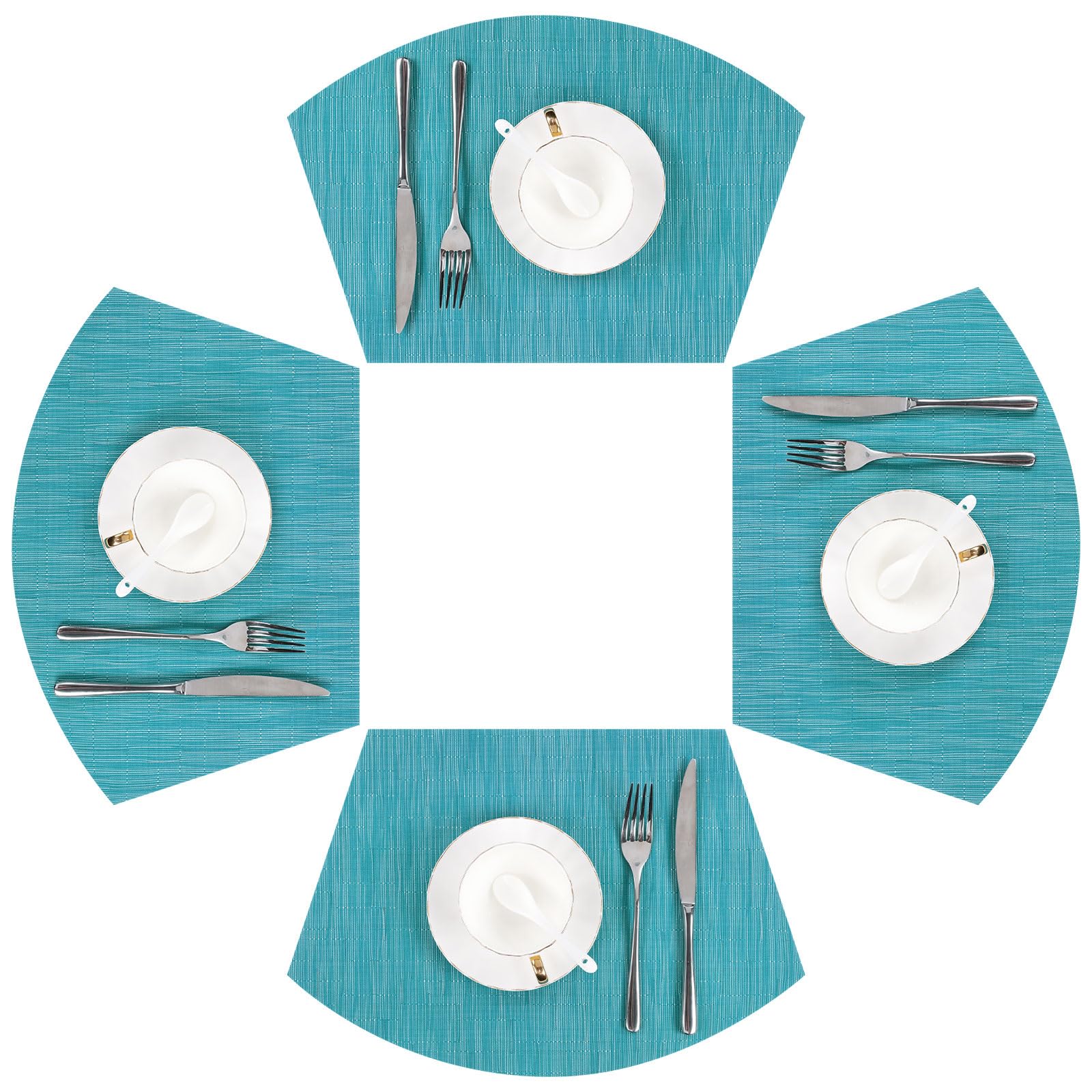 SHACOS Round Table Shape Placemats Set of 4 Wedge Placemats Heat Resistant Woven Vinyl PVC Table Mats Indoor Outdoor Wipe Clean 