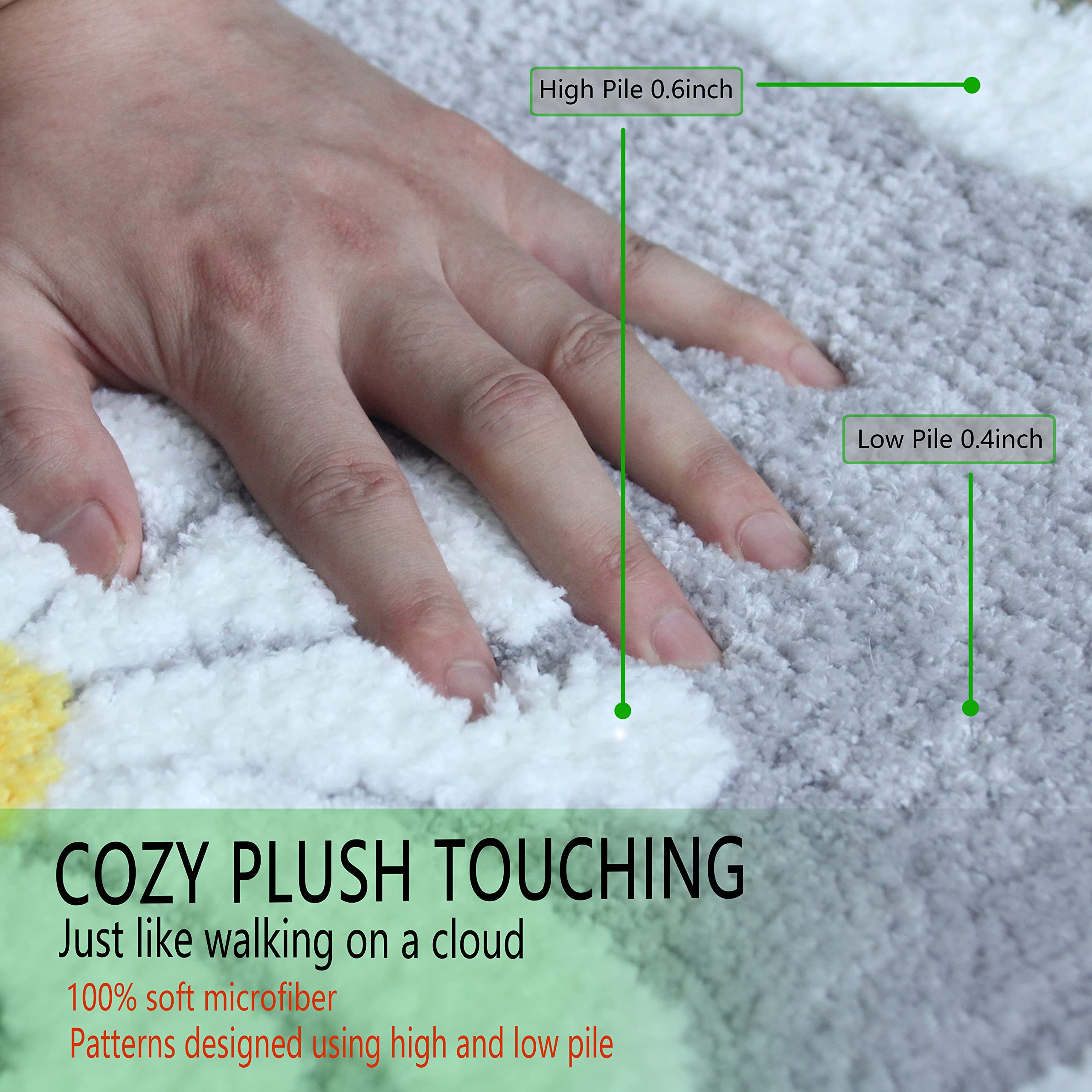 Dorruger Rugs Mat, White Flower Bath Rugs Fluffy Soft Superfine Fiber Rugs Non Slip Bath Mat Machine Wash Plush Bathroom Rug For