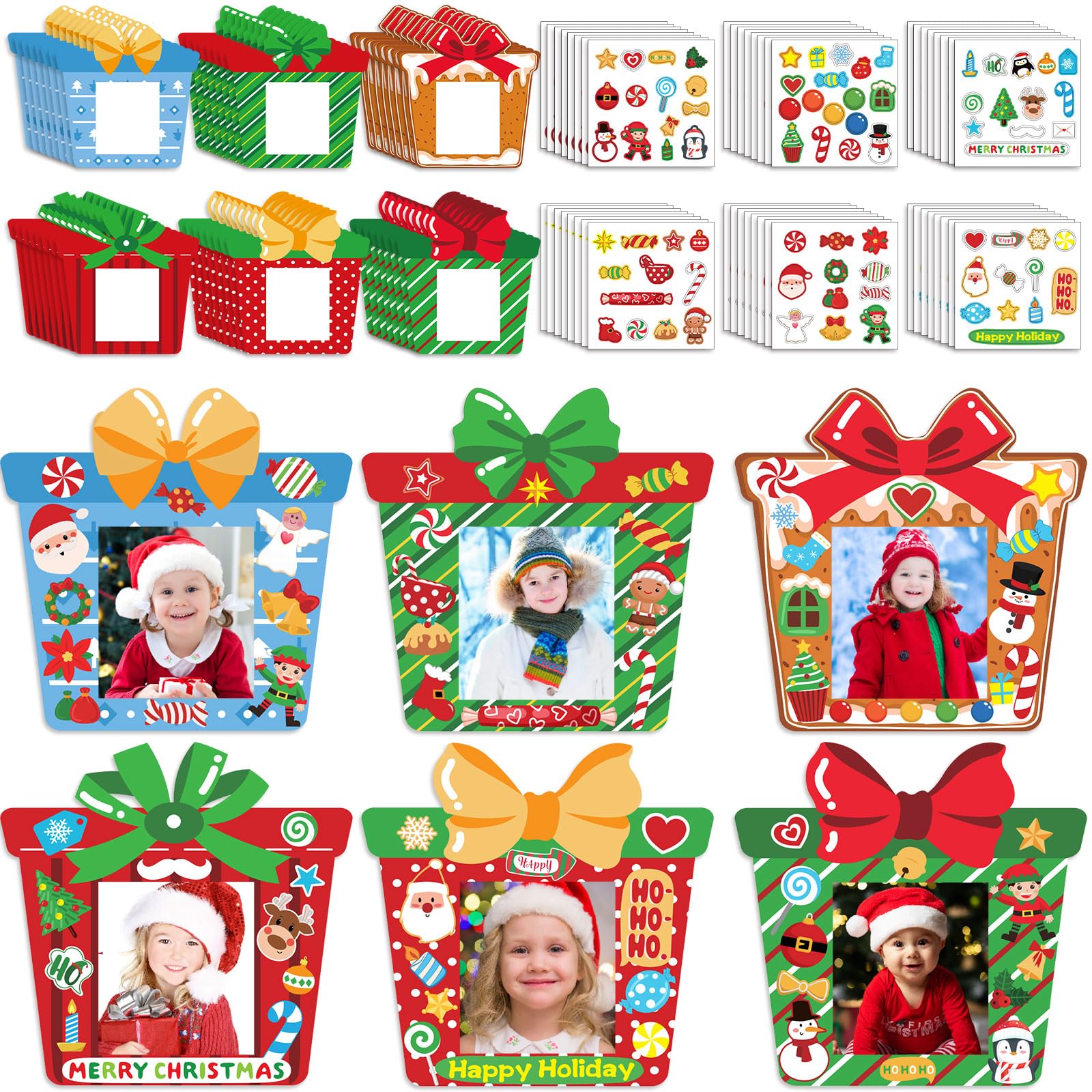 Funrous Christmas Picture Frame Present Box Craft Set Hanging Decorations for Tree Xmas Party (24 Pcs)