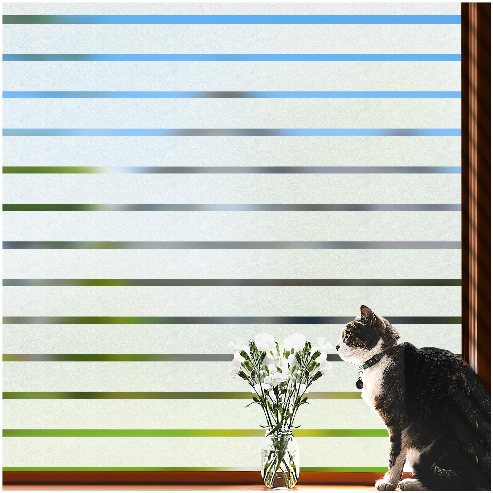 Viseeko Window Privacy Film:Stripe Frosted Glass Window Film Non-Adhesive Privacy Window Film Window Blinds Window Vinyl for Doo
