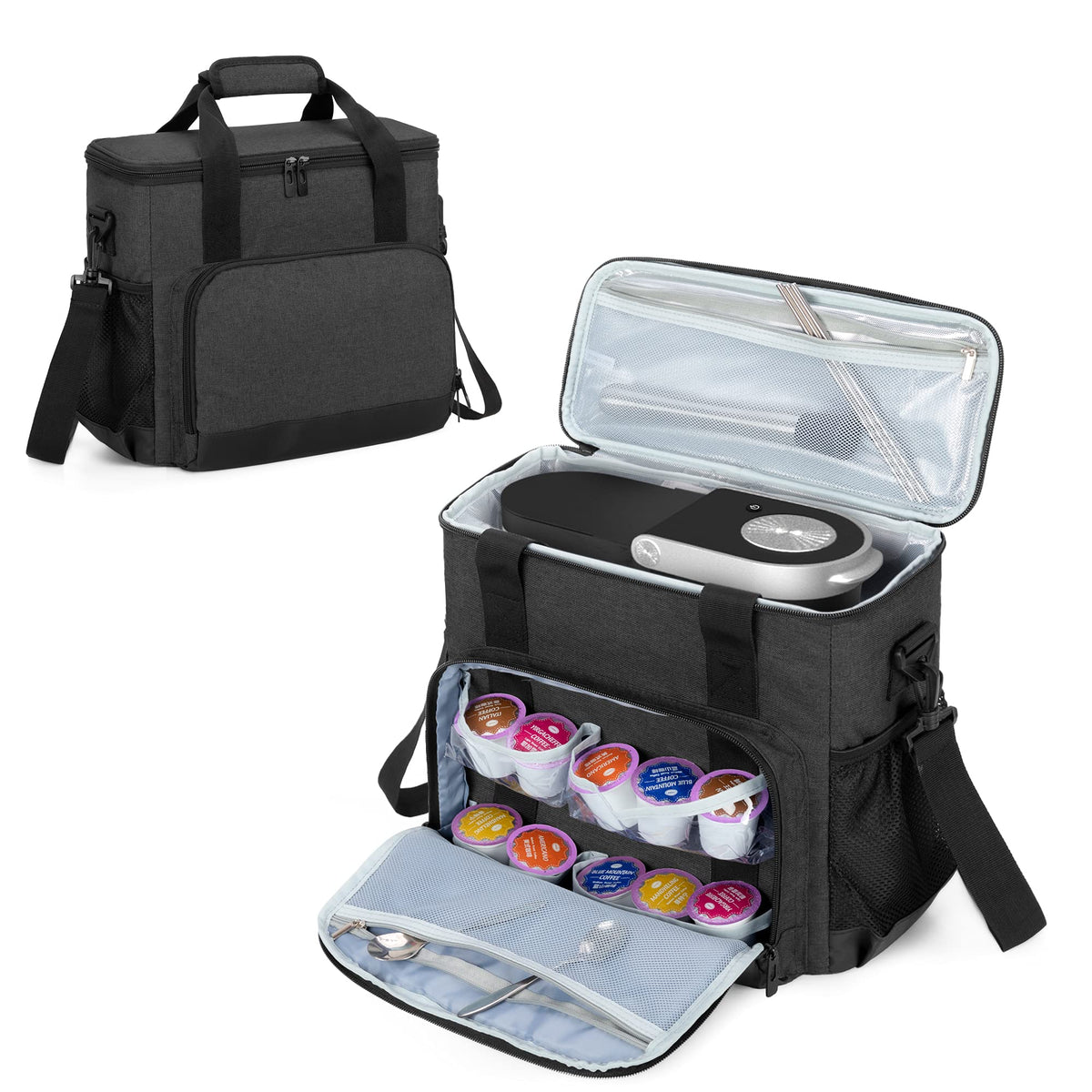 Curmio Coffee Maker Carrying Bag Compatible For Keurig K-Mini Or K-Mini Plus, Single Serve Coffee Brewer Travel Bag With Pockets