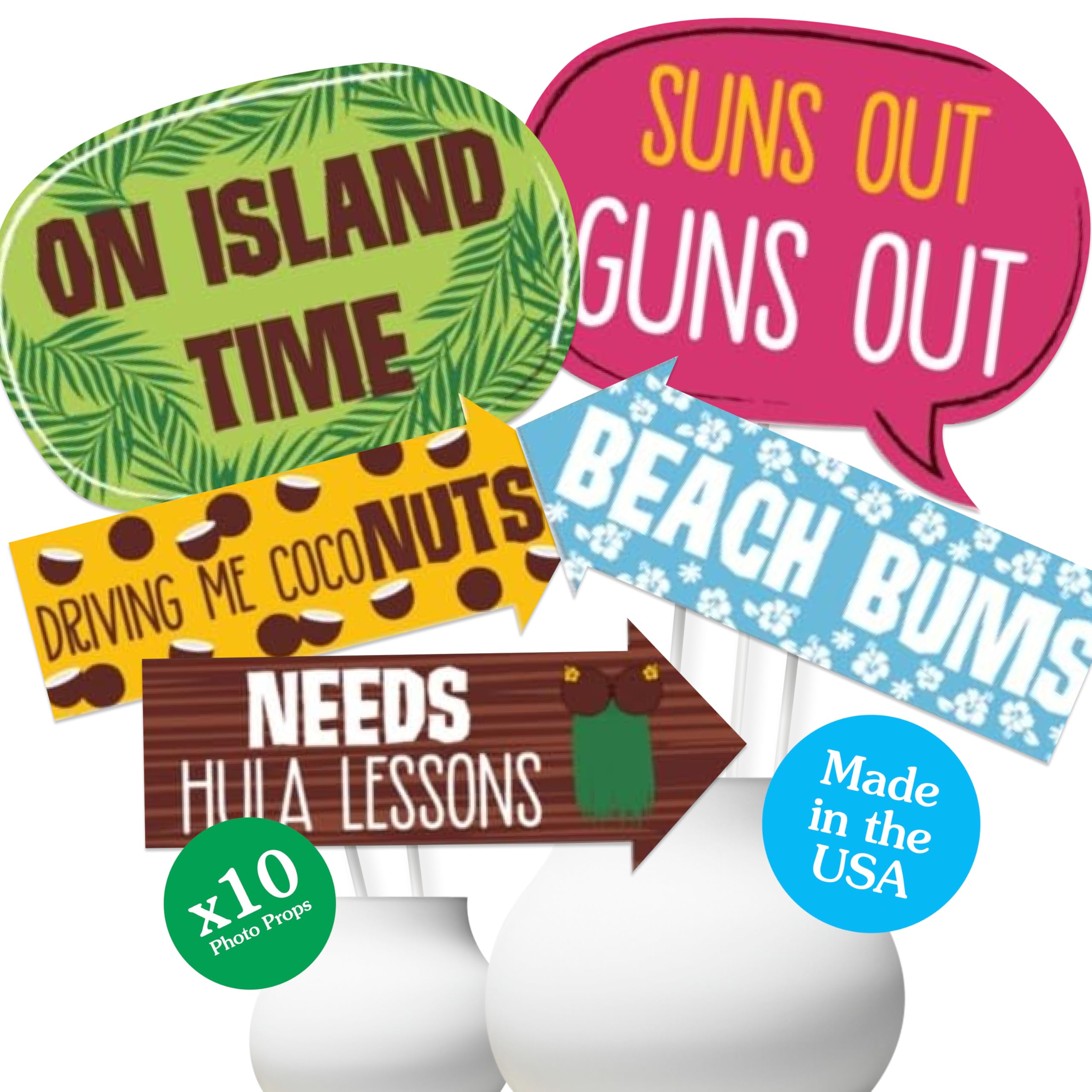 Funny Tiki Luau  Tropical Hawaiian Summer Party Photo Booth Props Kit  10 Piece