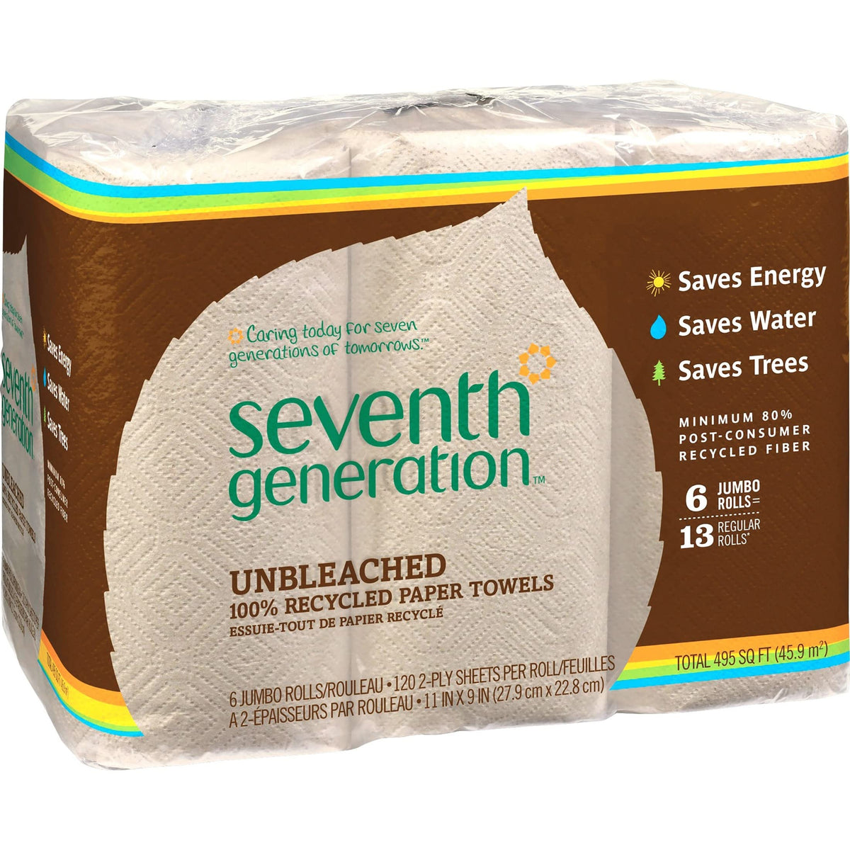 Seventh Generation Paper Towels, Unbleached, Regular Roll - 6 Count (Pack Of 1)