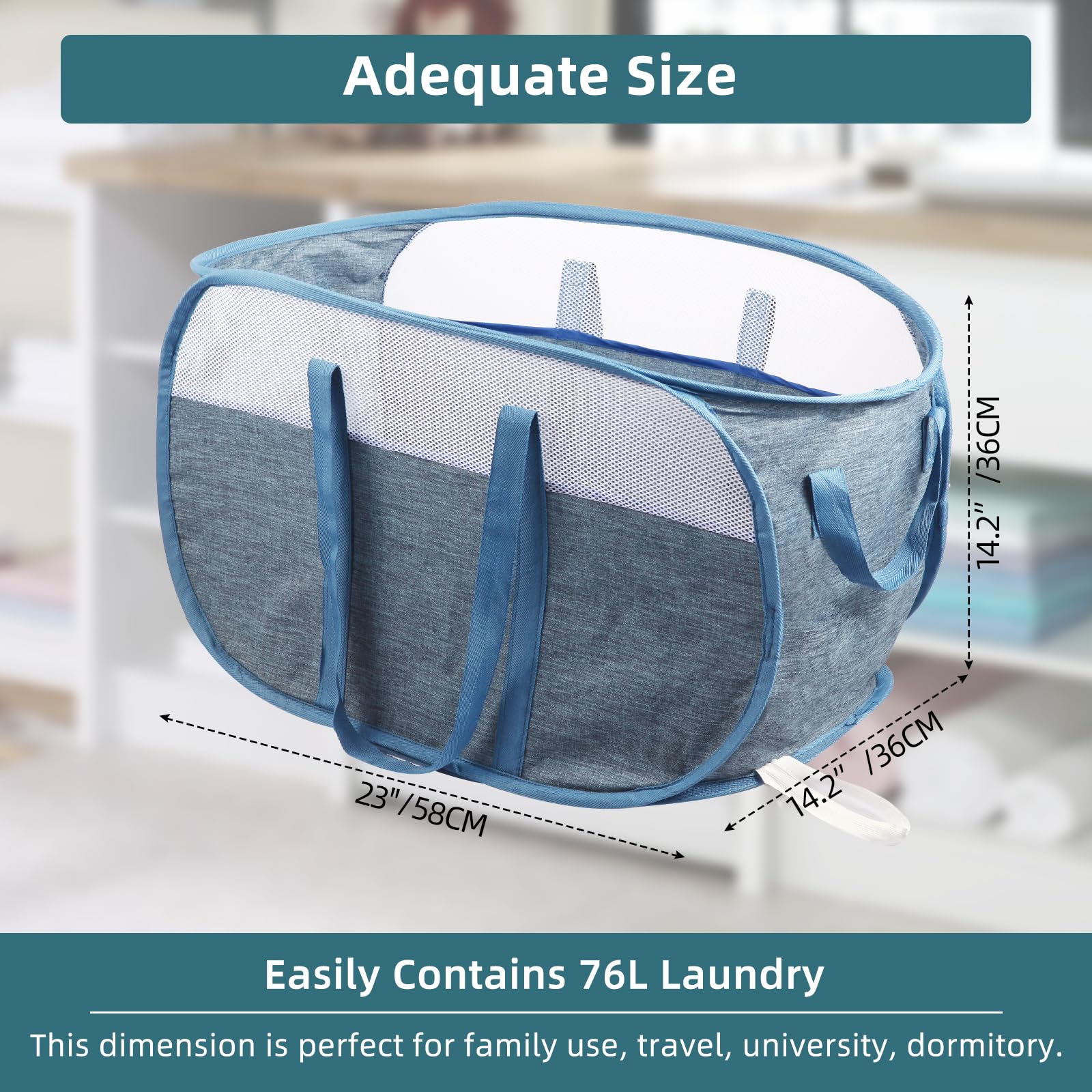 2 Pcs Collapsible Laundry Baskets, Tear Proof Pop Up Laundry Hamper With Dual Handles, Durable Foldable Laundry Basket, Easy To