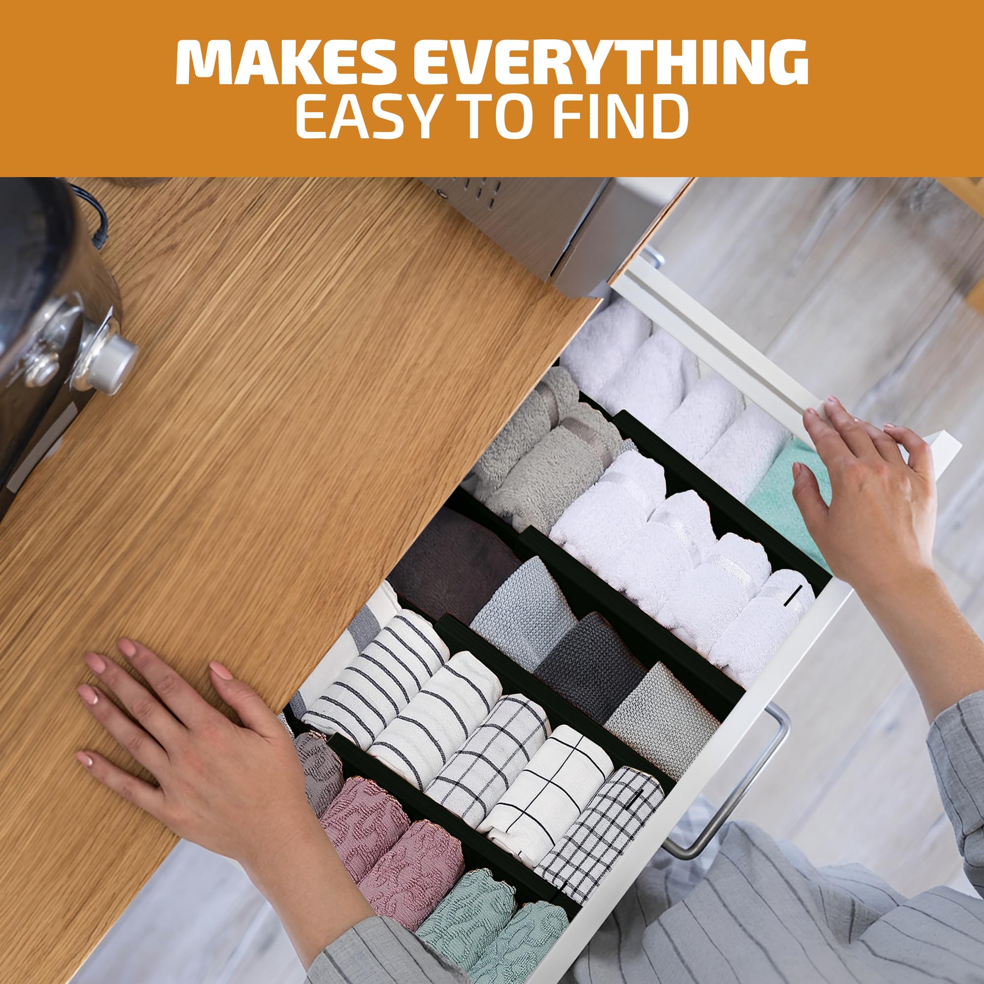 4 Pack Drawer Dividers Bamboo 2.6'' High, 16-22'' Adjustable Drawer Organizers for Clothes, Expandable Dresser Separators in Bed