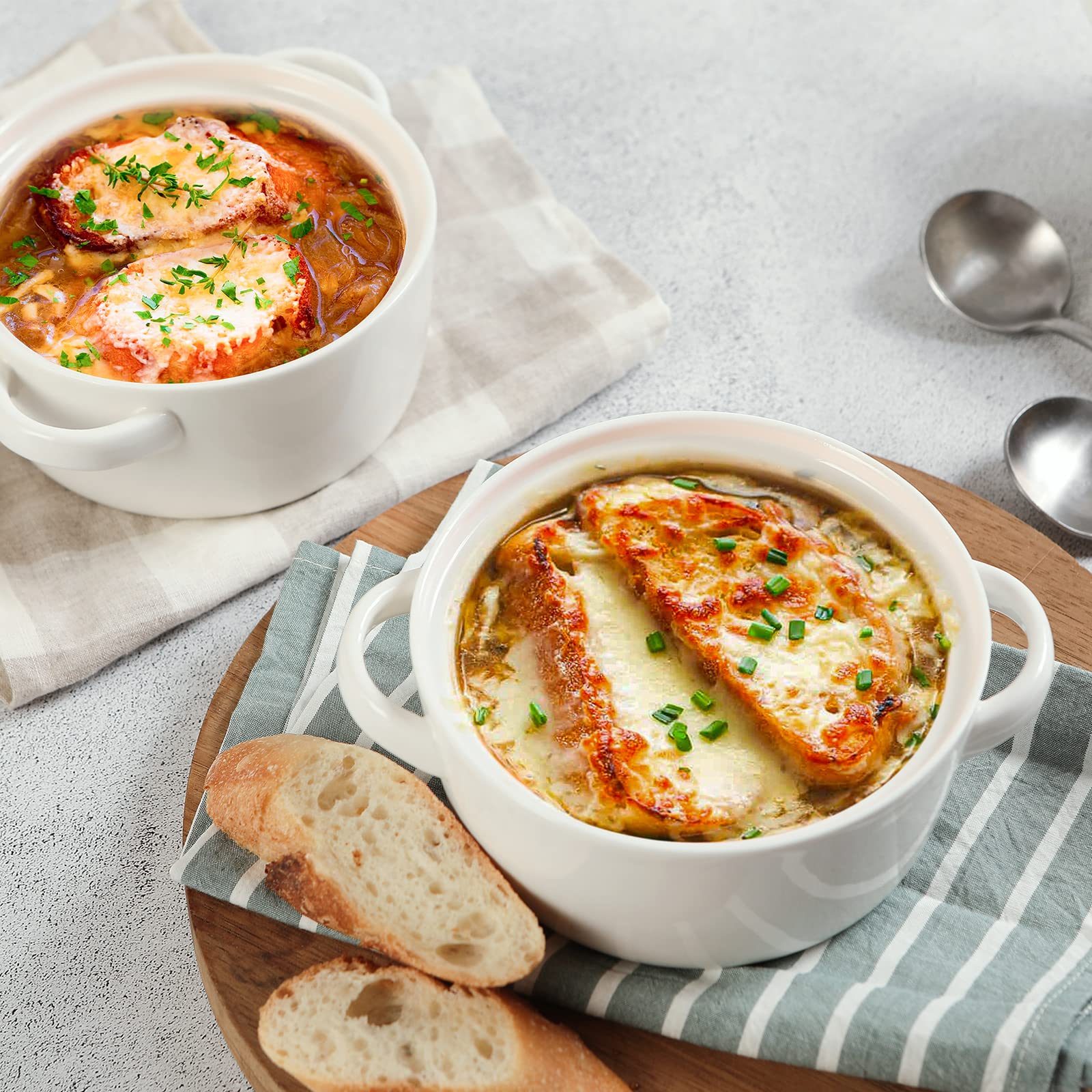 DOWAN Soup Bowls with Handles  24 ounces Ceramic Cereal Bowl Set for kitchen  White French Onion Soup Crocks  Microwave Oven Safe  Stackable Soup Mug for Soup  Cereal  Stew  Chilli Set of 4