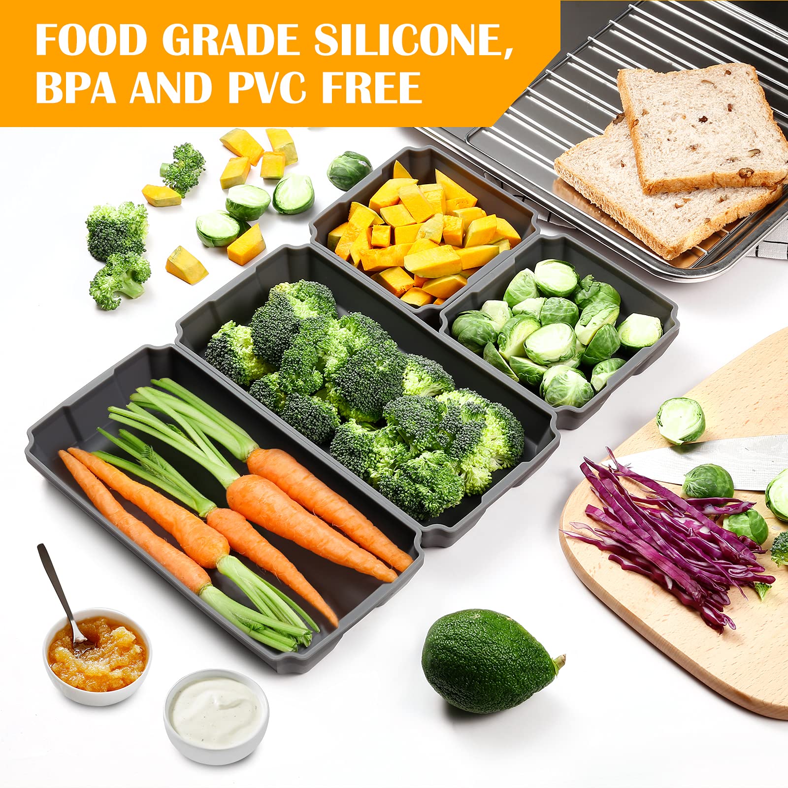 Silicone Sheet Pan Set, Xomoo Extra Large Size 4Pcs Nonstick Silicone Dividers For Baking Trays, Baking Pan Dividers, Baking Coo