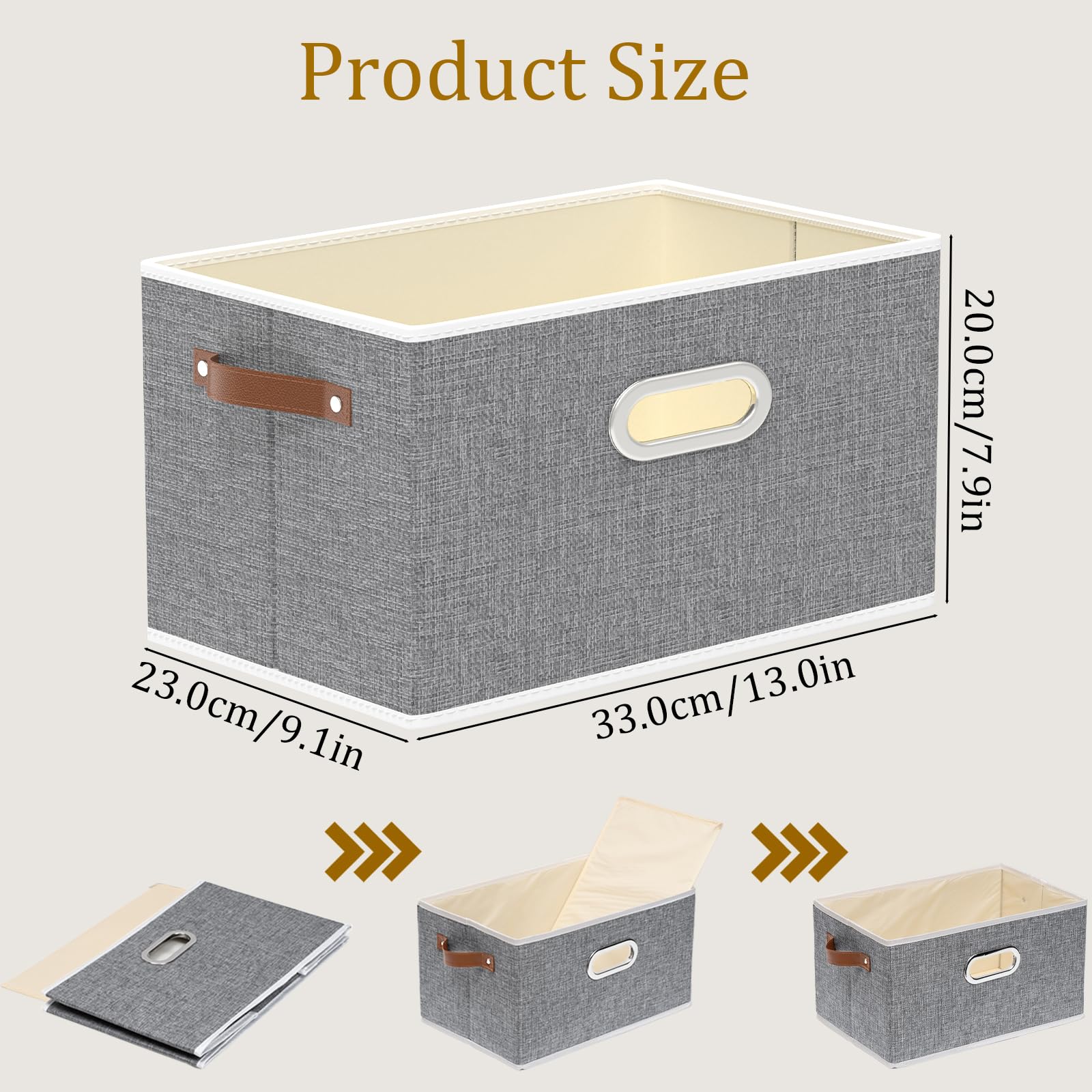 Yawinhe Collapsible Storage Bins  12.99 x 9.05 x 7.87 Inch  Cube Storage Bins  Fabric Foldable Storage Bins Organizer Containers with Dual Leather Handles for Home Closet Office (Grey  4-Pack)