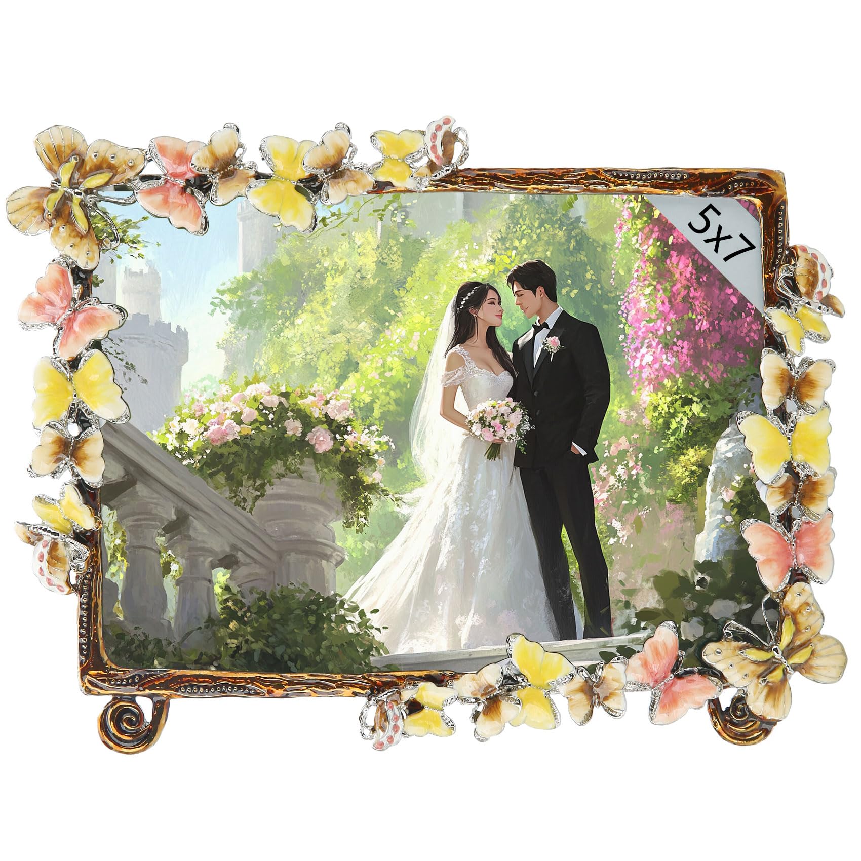 Goutangen 5x7 Picture Frame Butterfly Vintage Decor Ornate Antique Unique Photo Frames with Glass Front, Art Decor Tabletop Disp