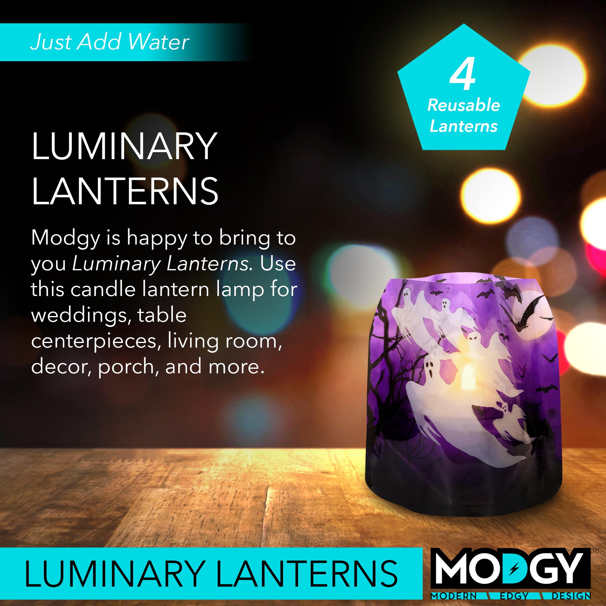 MODGY Luminary Lanterns, Halloween Candle Holders with Flameless Floating LED Candles, Indoor Outdoor Decor for Parties, Home, W