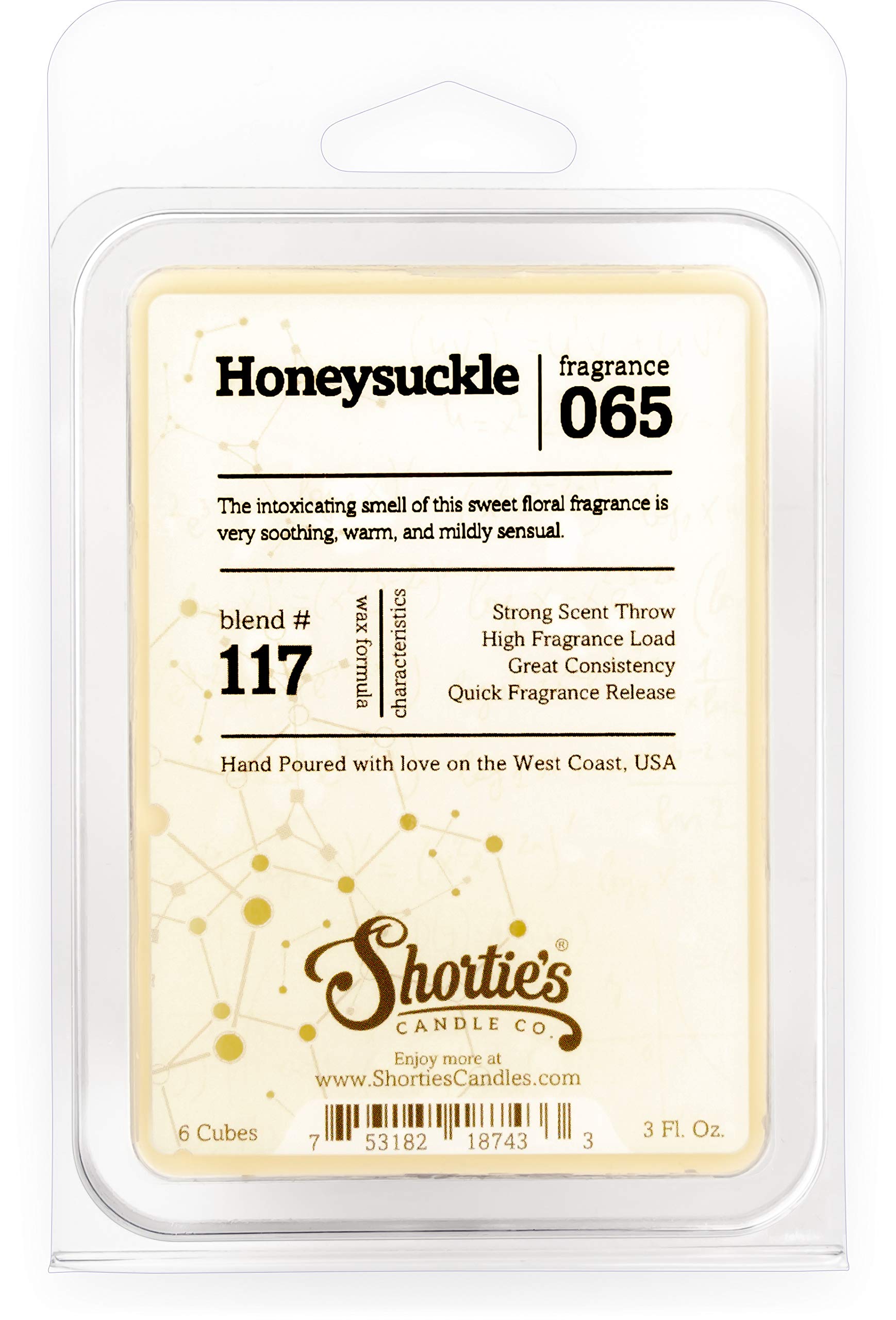 Shortie's Candle Company Pure Honeysuckle Wax Melts - Formula 117-1 Highly Scented 3 Oz. Bar - Made with Essential & Natural Oil
