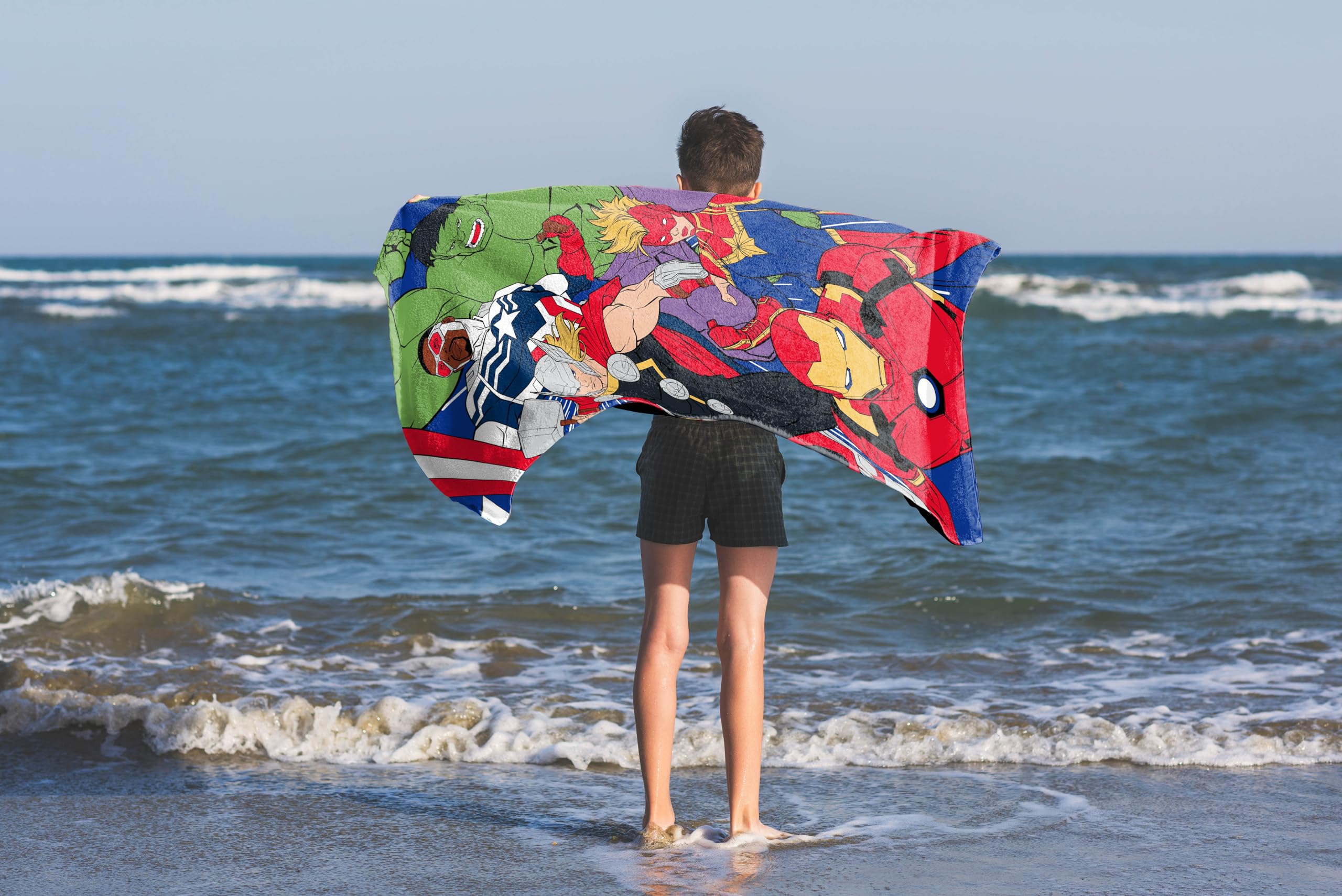 Jay Franco Marvel Avengers Kids Bath Pool Beach Towel - Super Soft & Absorbent 100% Cotton Towel  Measures 28 x 58 Features Hulk  Thor & Iron Man