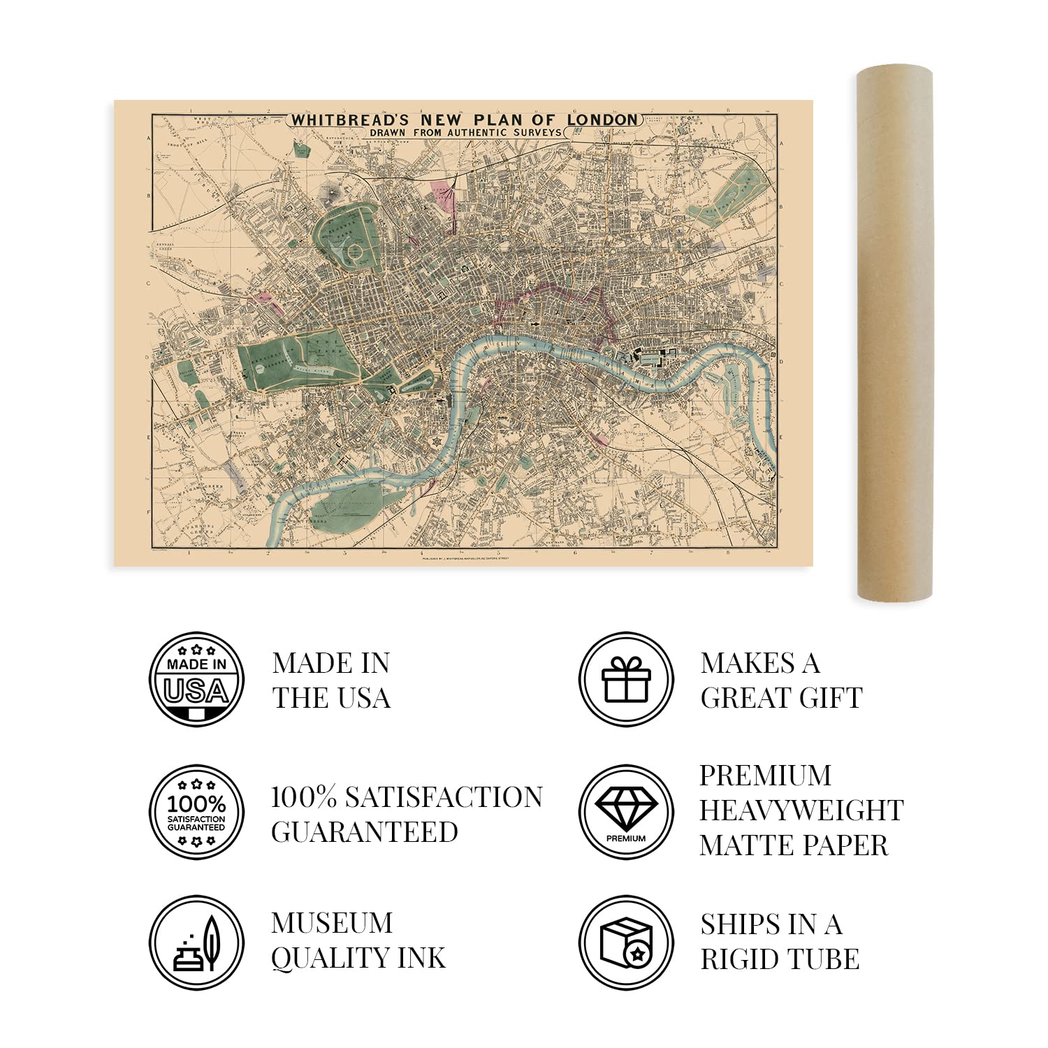 Historix Vintage 1853 London England Map - 24X36 Inch City Of London Map Poster - Old Street Map Of London England - History Map