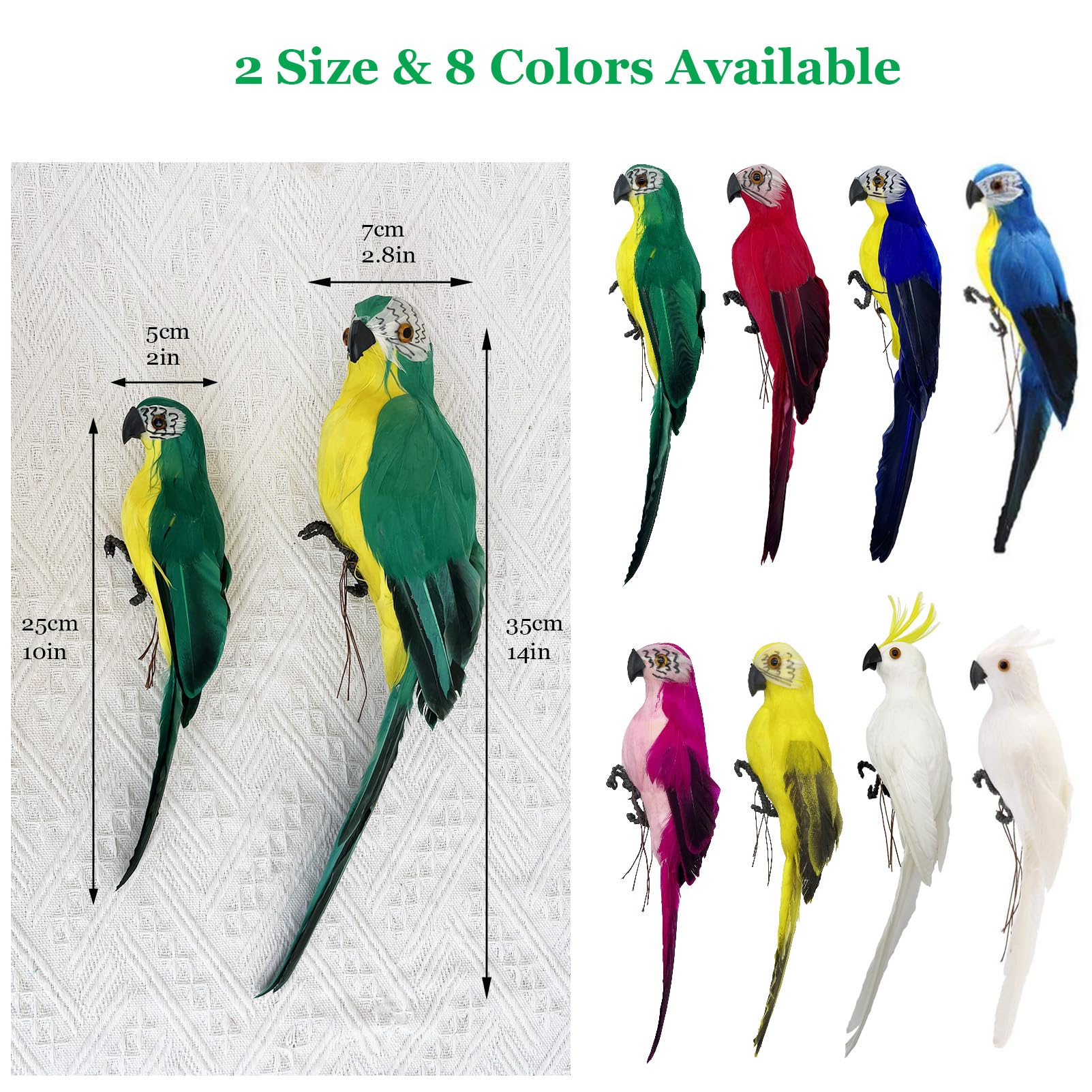 LWINGFLYER White Artificial Parrot Life Size Foam Feather Parrot Yellow Sulphur Crested Cockatoo Birds for Decoration Costume Sh